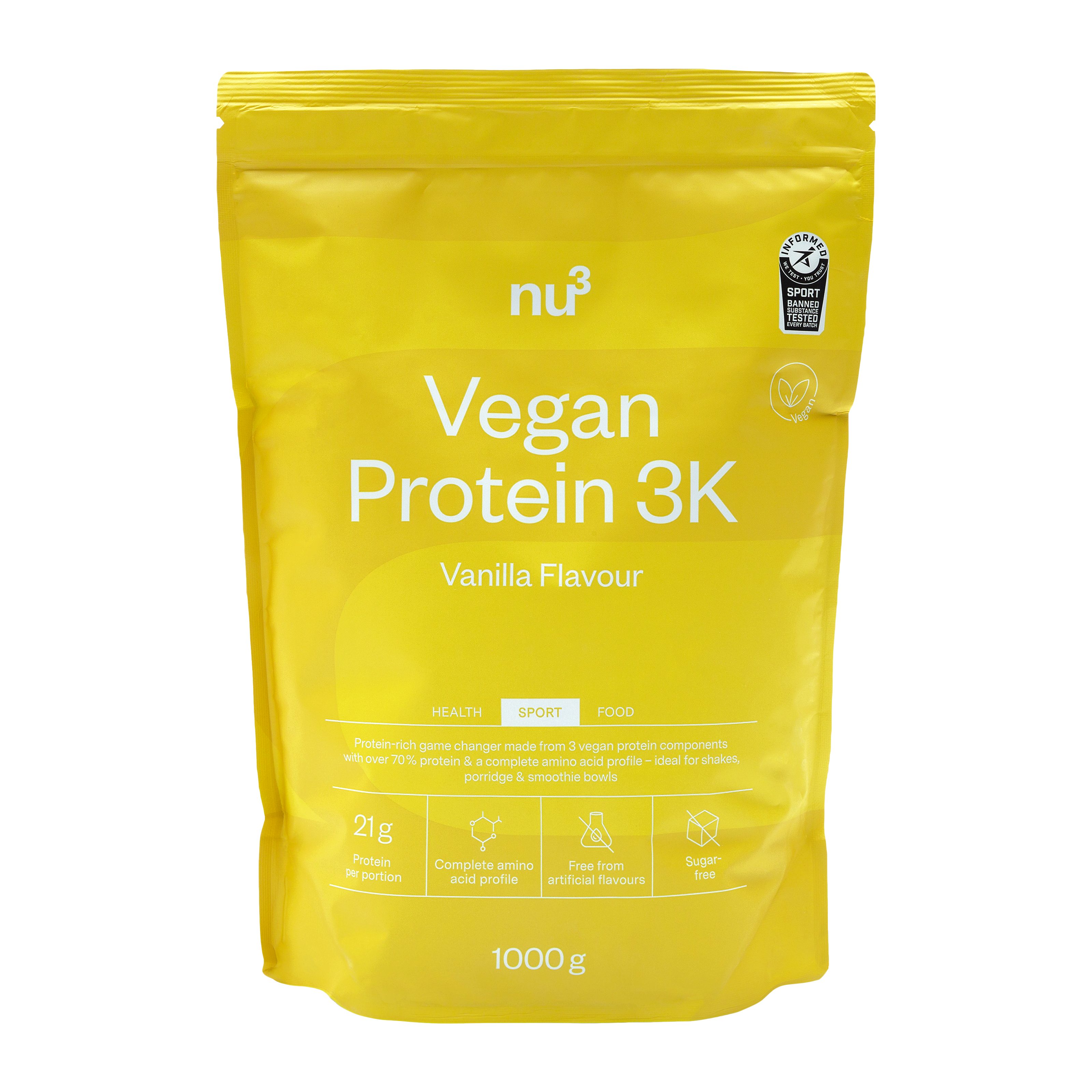 nu3 nu3 Vegan Protein 3K, Chocolate Flavour Pulver, 1000 g