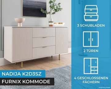 Furnix Kommode Nadija K2D3SZ Sideboard mit Schubladen und Metallfüßen Farbauswahl, Lamellenoptik, pflegeleicht, Made in EU