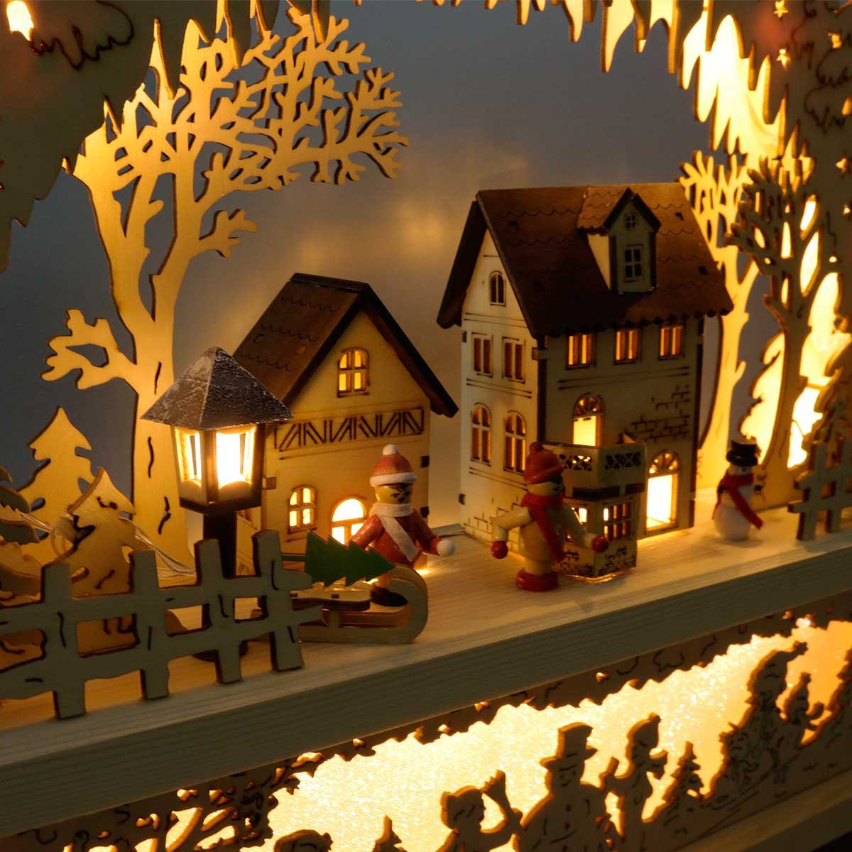 STAR TRADING Schwibbogen Schwibbogen ROSENHEIM 15 LED Holz Batterie/Netzt
