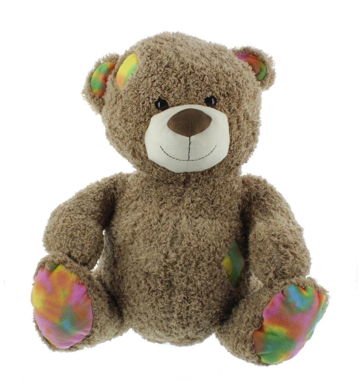 Mel-O-Design Kuscheltier Teddybär Kuscheltier Plüschtier 45 cm x 50 cm x 38 cm, bunte Flicken