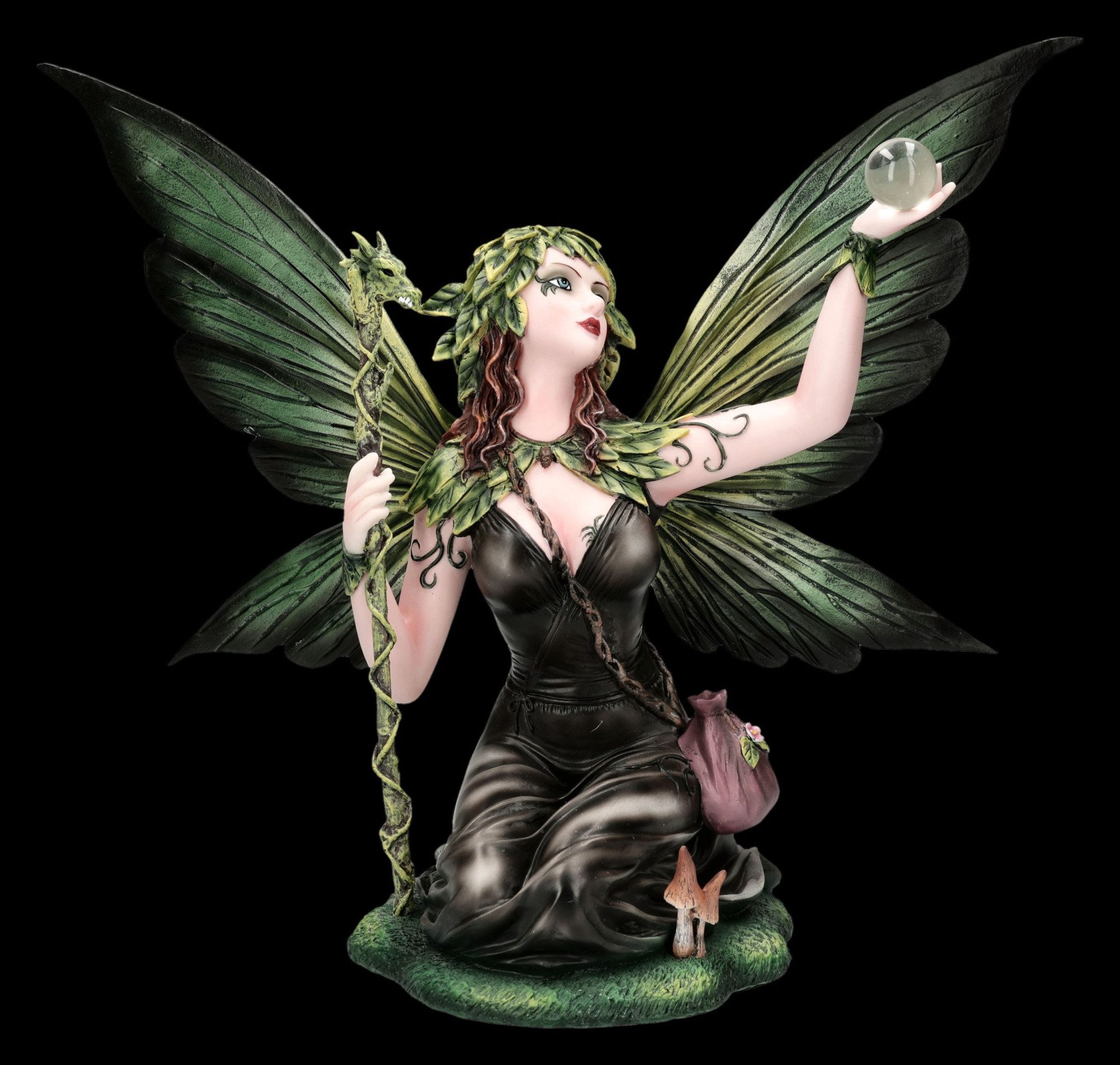 Figuren Shop GmbH Fantasy-Figur Elfen Figur Elaria - Fantasy Statue mit Kristallkugel 32.5cm Dekofigur