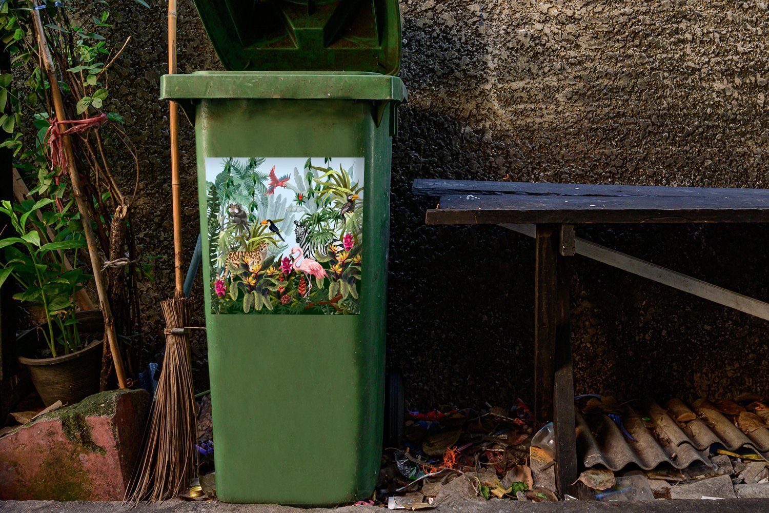 MuchoWow Wandsticker St), Sticker, Natur - Mülleimer-aufkleber, Jungen Kinder Dschungel Abfalbehälter Container, (1 - Zebra - Mülltonne, Flamingo - Mädchen - 