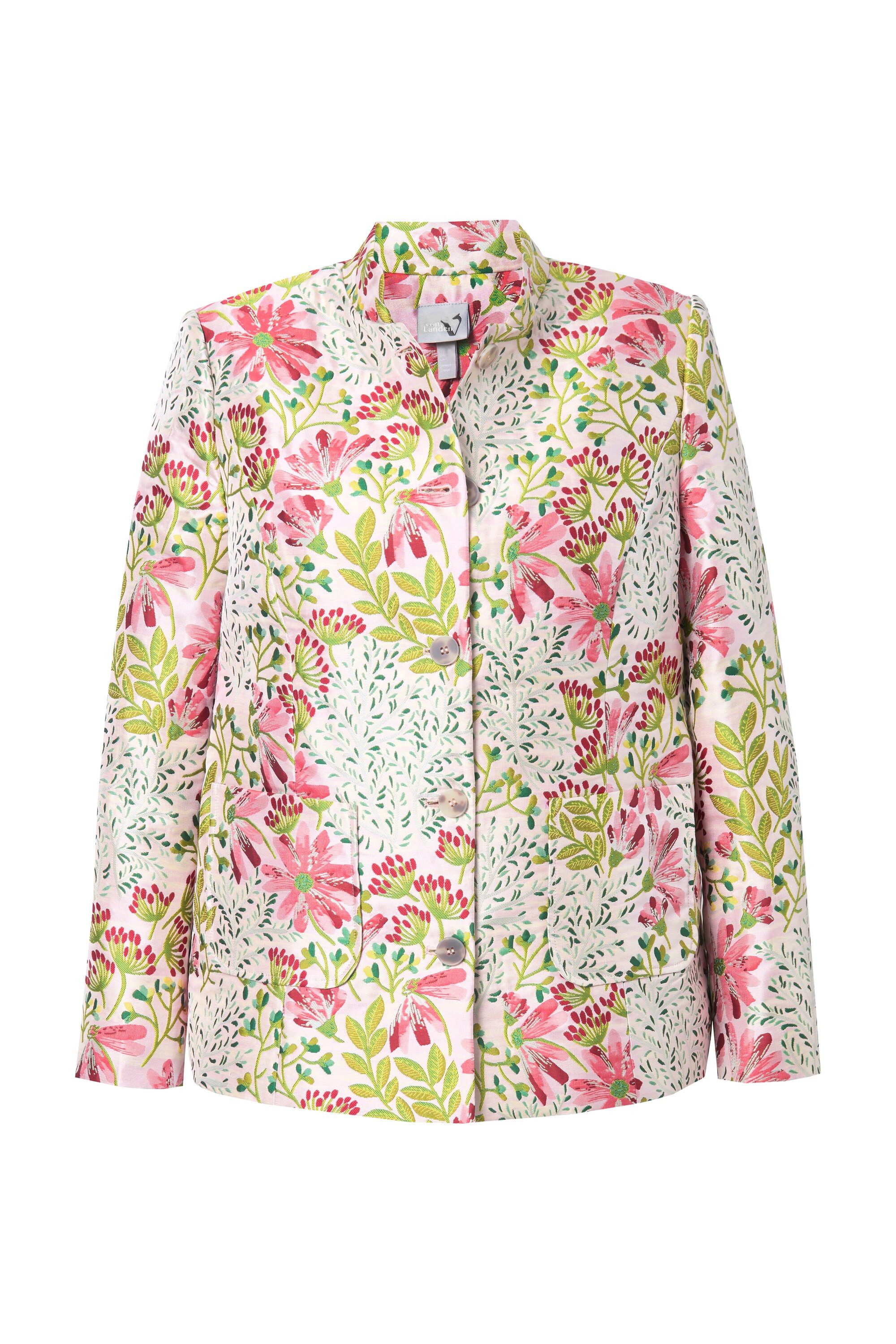 Ulla Popken Trachtenblazer Jacquard-Jacke Blüten Stehkragen Komplettfutter günstig online kaufen