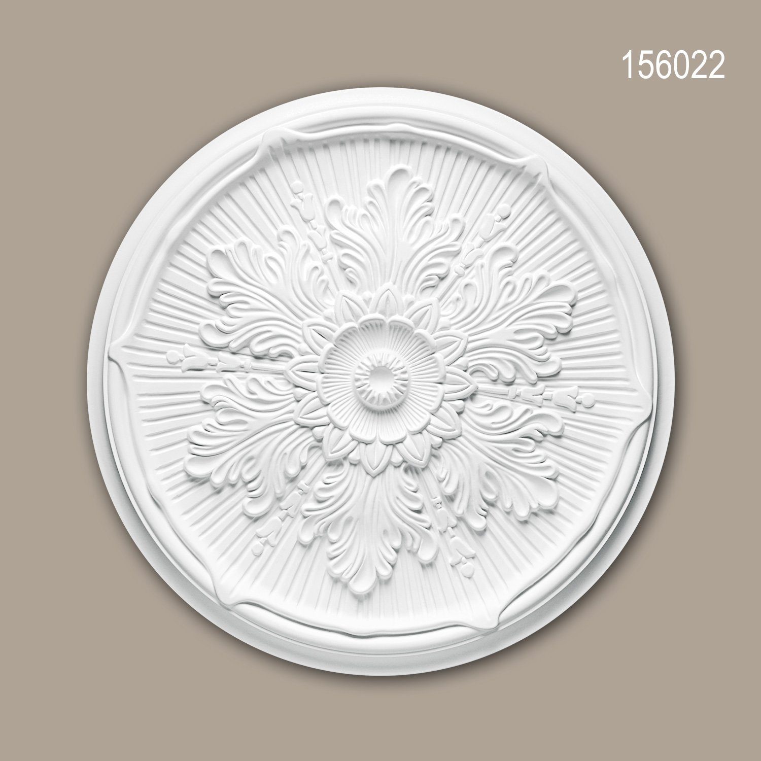 Profhome Decken-Rosette 156022 (Rosette, 1 St., Deckenrosette, Medallion, Stuckrosette, Deckenelement, Zierelement, Durchmesser 52,5 cm), weiß, vorgrundiert, Stil: Neo-Renaissance