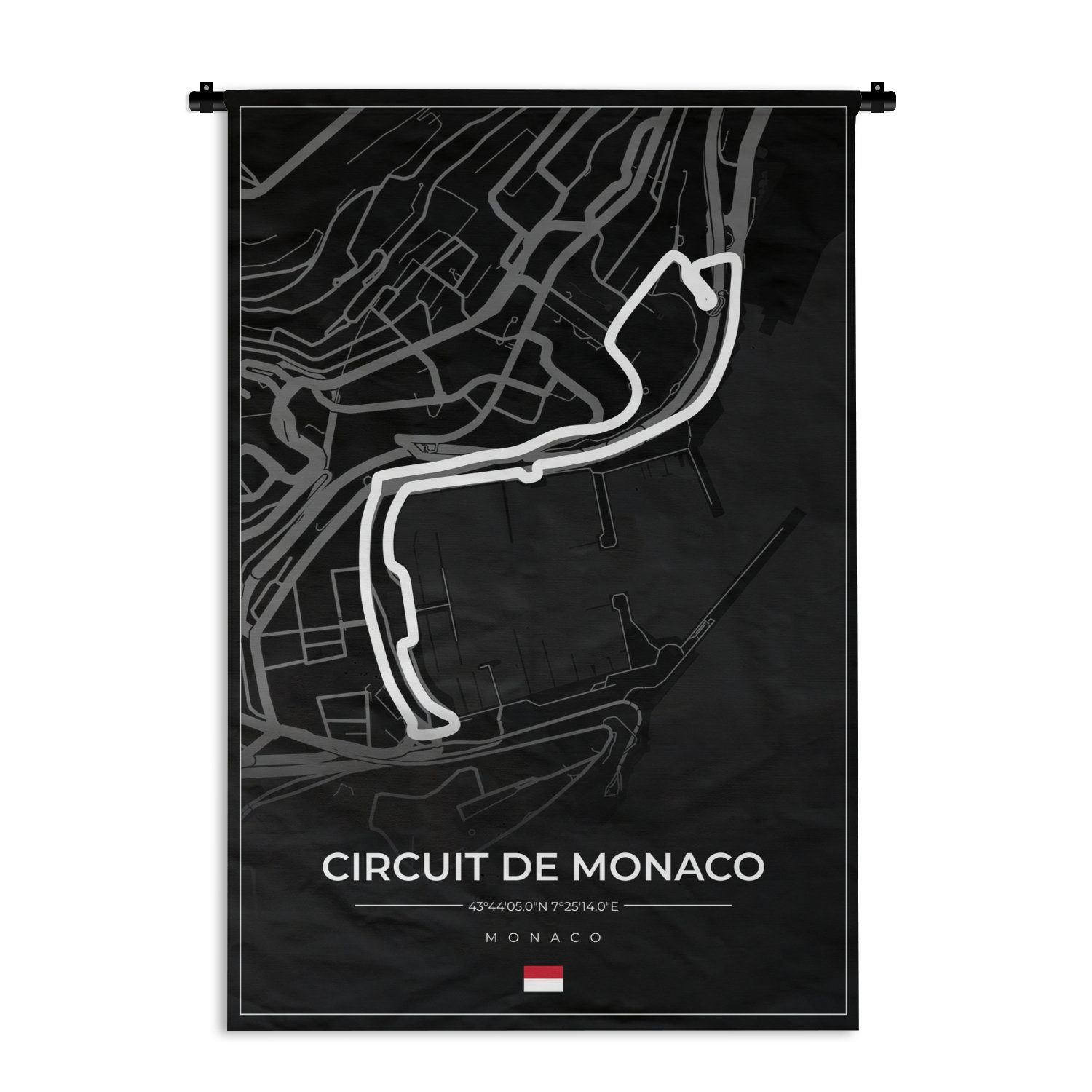 MuchoWow Wanddekoobjekt Monaco - Formel 1 - Circuit de Monaco - Rennstrecke - Schwarz, Wanddeko für Wohnzimmer, Schlafzimmer, Kleid, Wandbehang, Kinderzimmer