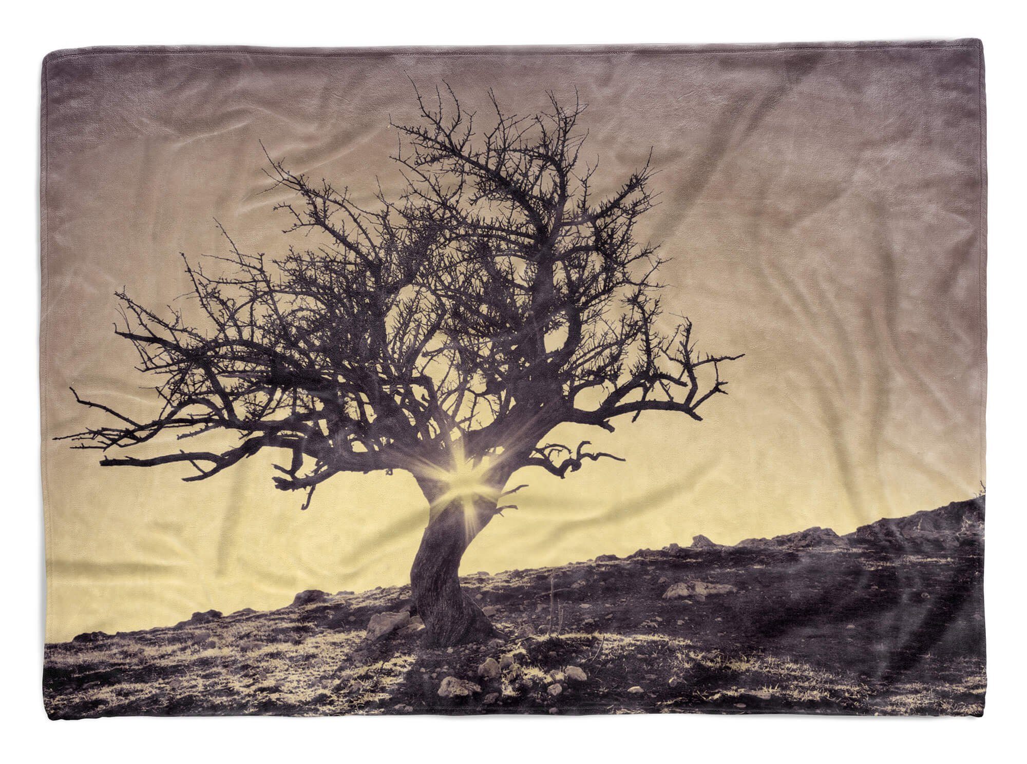 Sinus Art Handtücher Handtuch Strandhandtuch Saunatuch Kuscheldecke mit Fotomotiv einsamer Baum Sonn, Baumwolle-Polyester-Mix (1-St), Handtuch