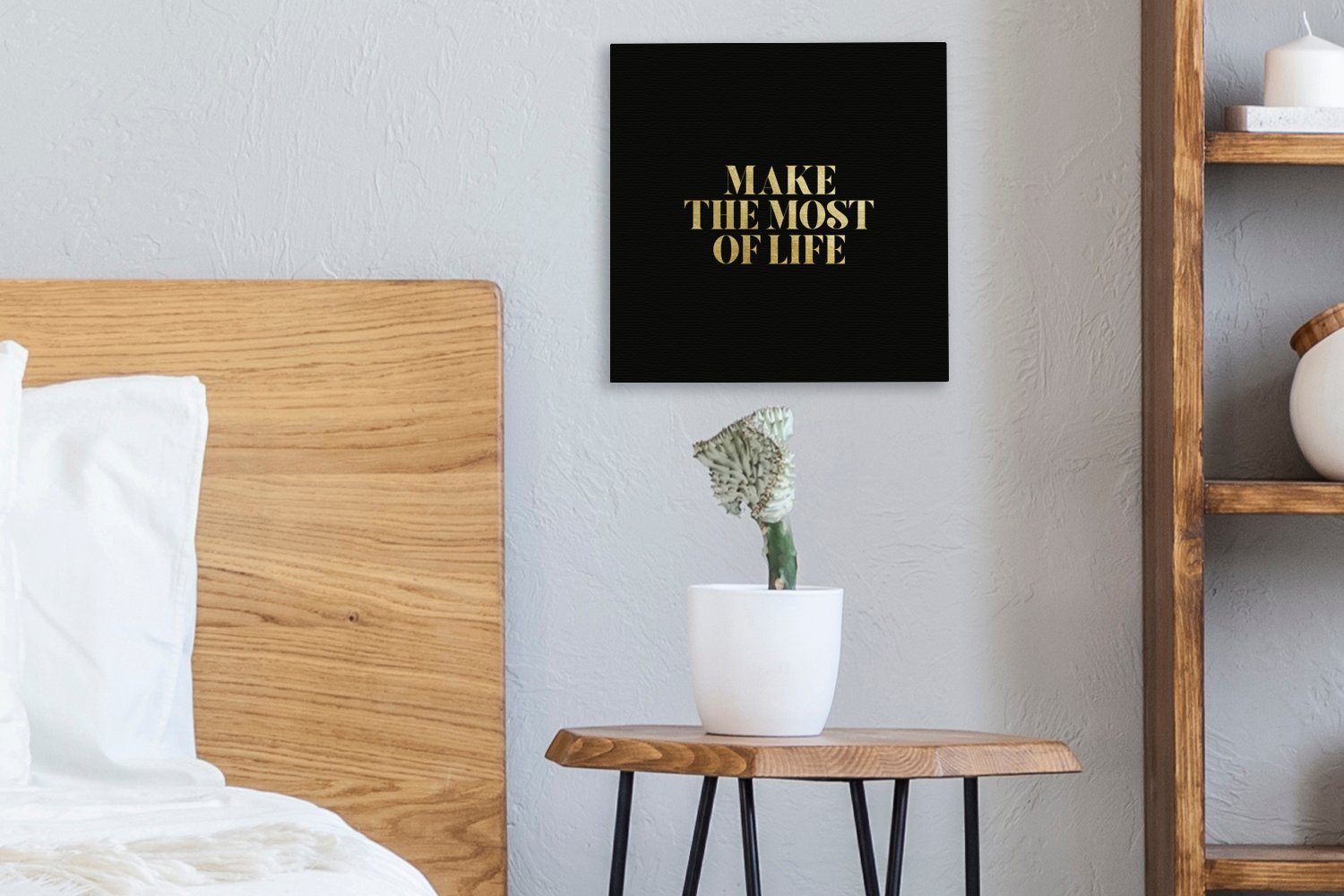 Zitat Leben St), (1 Schwarz, Gold Leinwandbild - OneMillionCanvasses® Leinwand - Bilder Wohnzimmer - Schlafzimmer für
