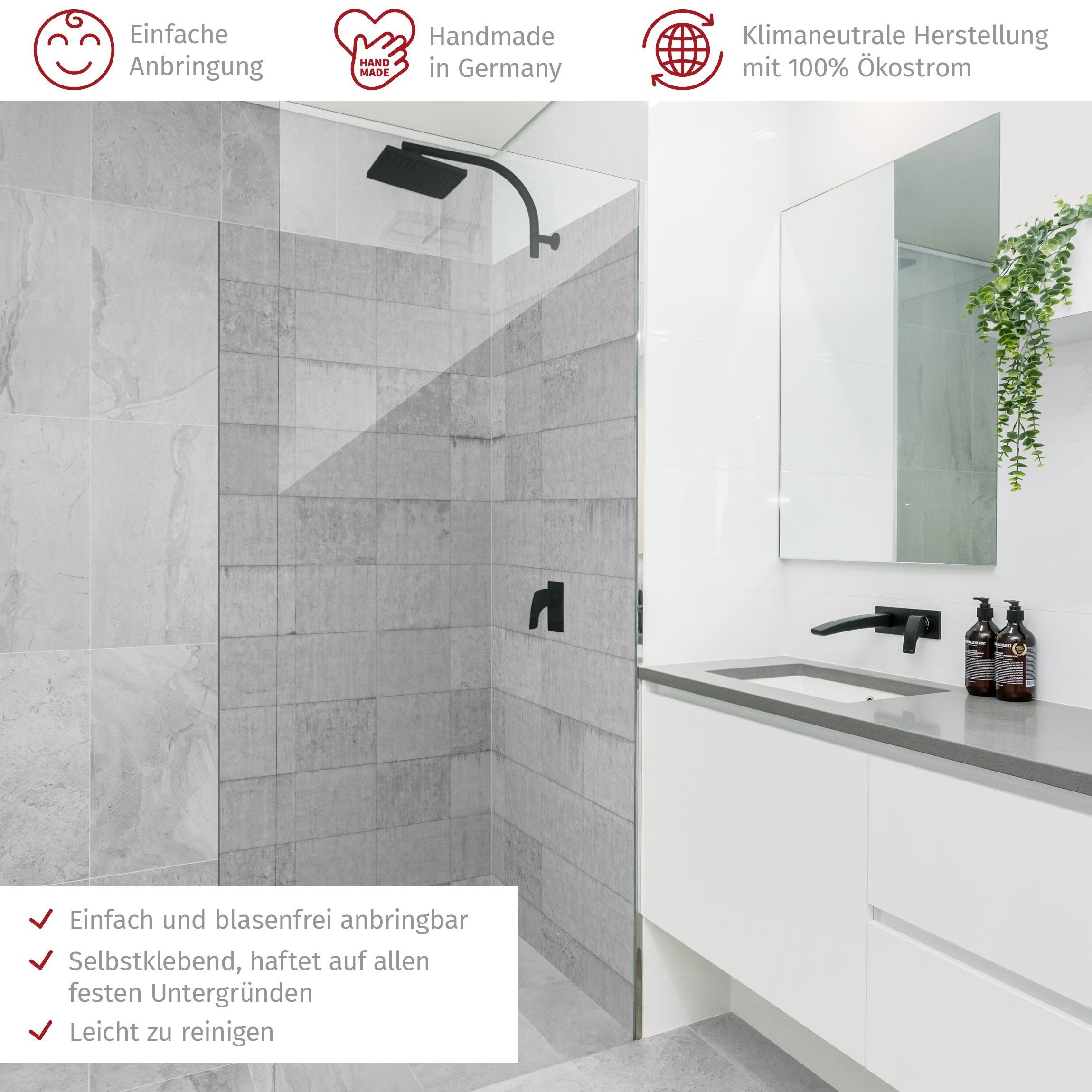 Thumbnail - Bilderdepot24 Badrückwand Betonoptik grau Duschrückwand ohne Bohren Dusche Steinwand, (2-tlg., Hart-Folie Premium matt 0...