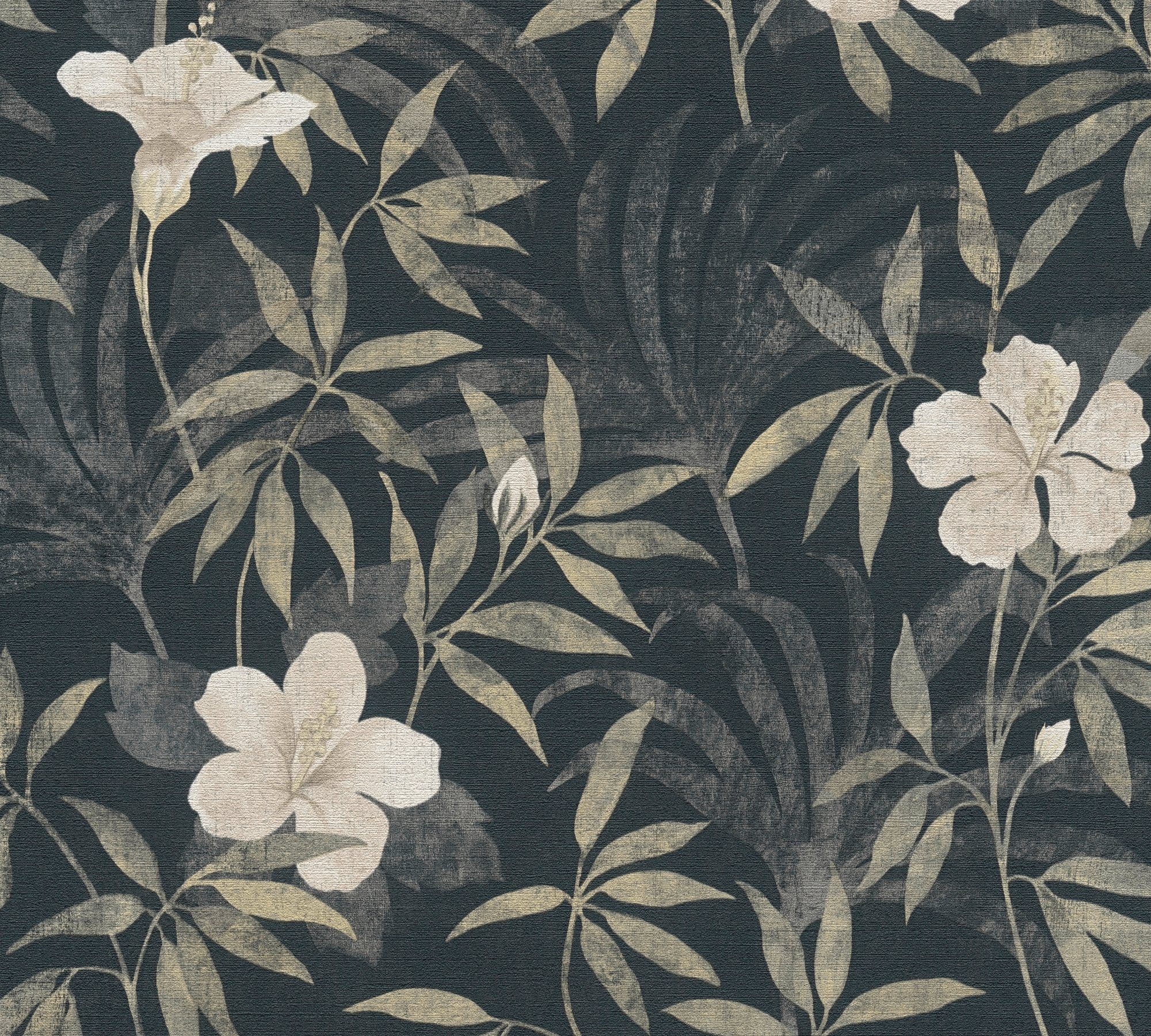botanisch, Tapete Dschungeltapete floral, A.S. Vliestapete Blumen tropisch, Cuba, Création braun/grau/schwarz