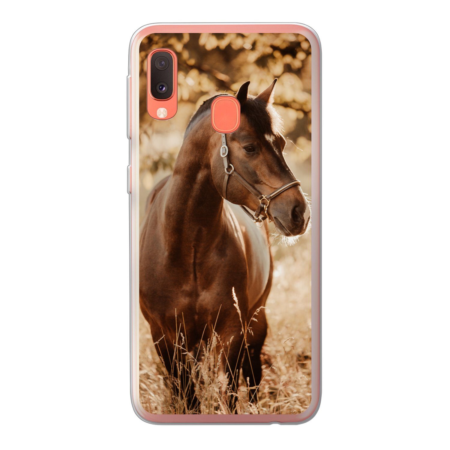 MuchoWow Handyhülle für Samsung Galaxy A20e Pferd - Sonne - Porträt - Natur - Braun, Smartphone-Bumper, Print, Handy Schutzhülle Dünn