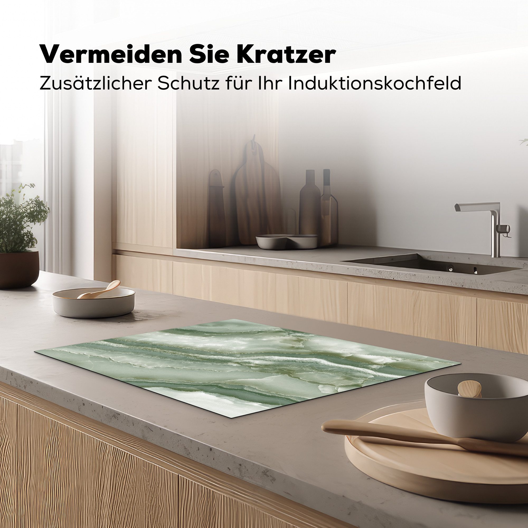 MuchoWow Herd-Abdeckplatte Marmor - Türkis - Marmoroptik/print - Luxus, Vinyl, (1 tlg), Küche Herdabdeckung Ceranfeld Induktionsfeld Vinyl, 65x50 cm