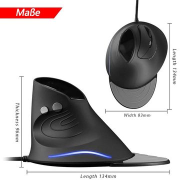 BEARSU »2.4G Wireless Vertikale Ergonomische Maus Aufladbare kabellose Funkmaus Ergo für Windows PC Laptop Optische Vertical Ergonomic Mouse mit 1000/1600/2400 DPI, 6 Tasten, Rechtshänder« ergonomische Maus