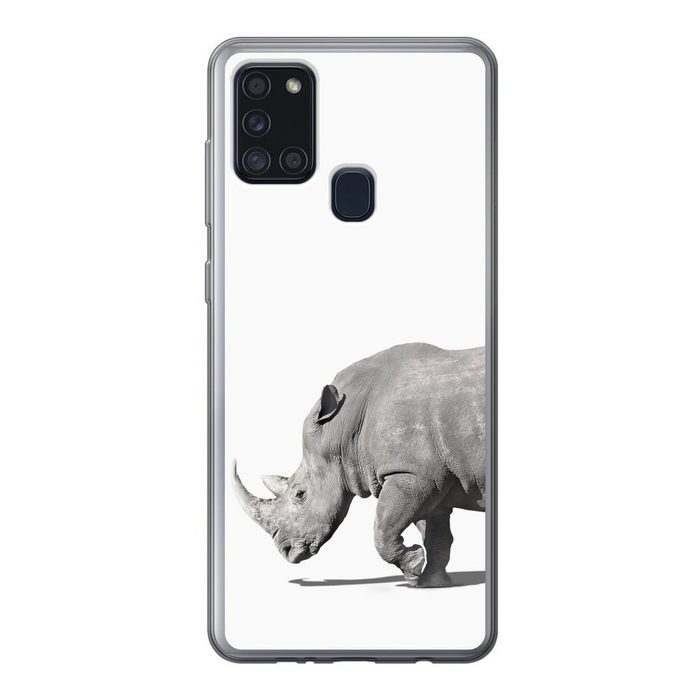 MuchoWow Handyhülle Rhinozeros - Tiere - Weiß Handyhülle Samsung Galaxy A21s Smartphone-Bumper Print Handy