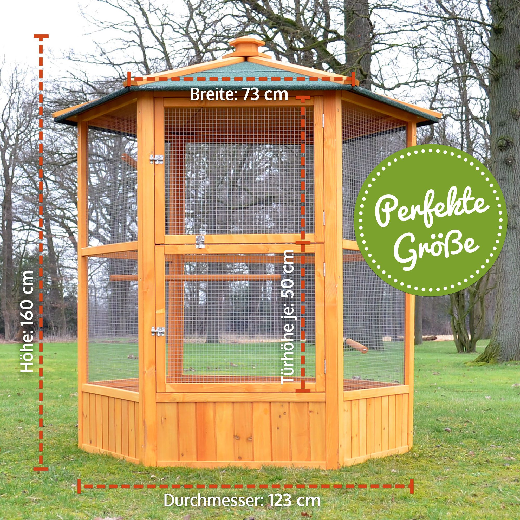 Zooprinz Vogelhaus Vogelvoliere Maxi Wetterfest Winterfest, Kiefernholz, Bitumendach, Sitzstangen