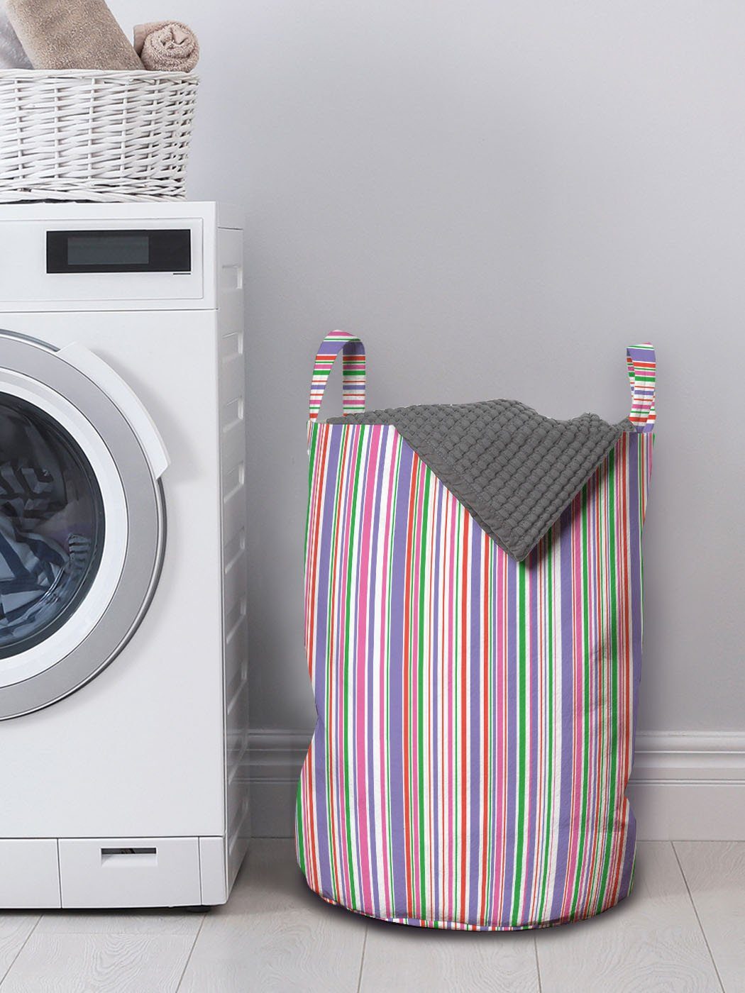 Griffen Waschsalons, Abakuhaus für Abstrakt Nadelstreifen Wäschesäckchen vibrierender mit Entwurf Kordelzugverschluss Wäschekorb