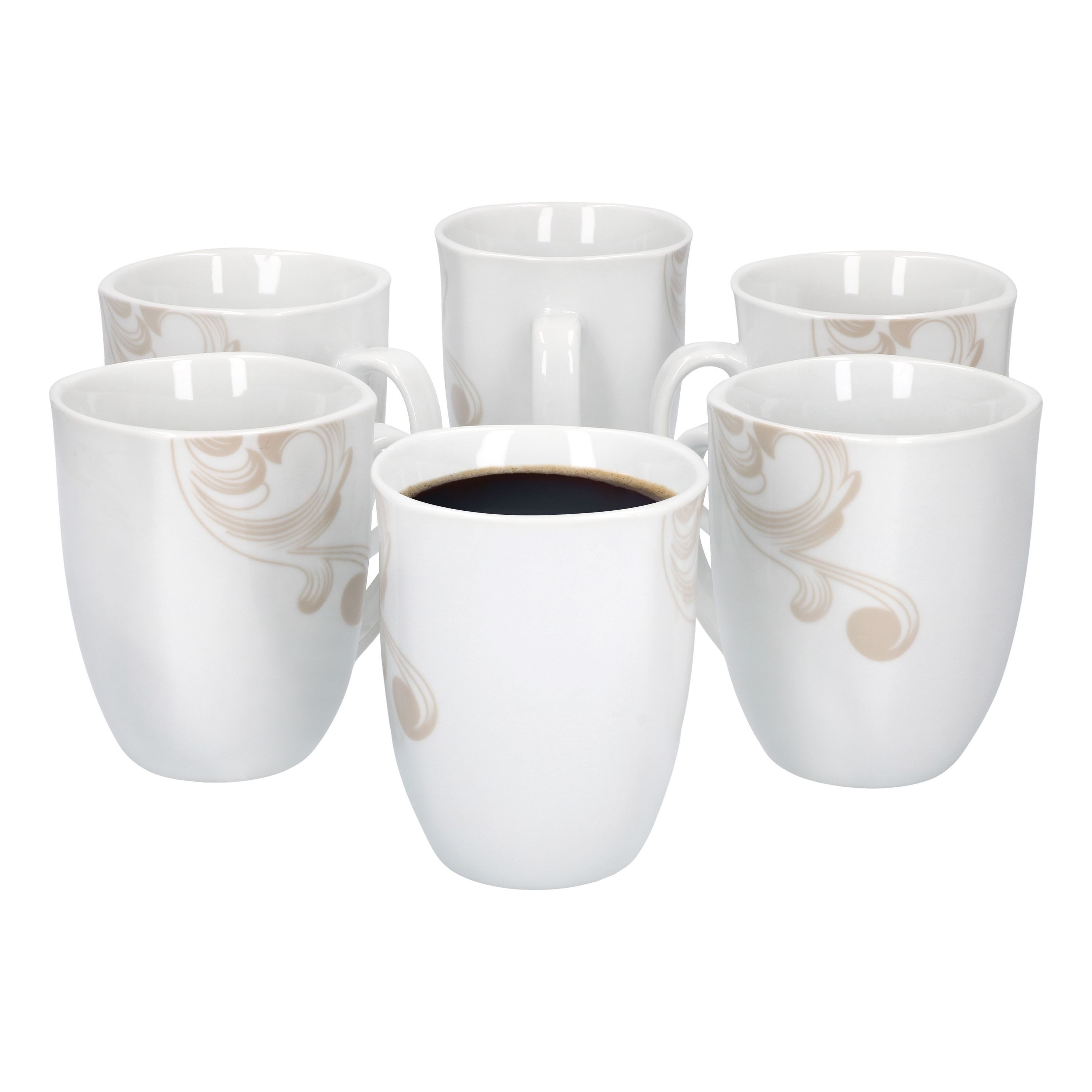 van Well Becher 6er Set Kaffeebecher Festivo weiß 300-350ml Jumbo-Tasse Weihnachten, Porzellan