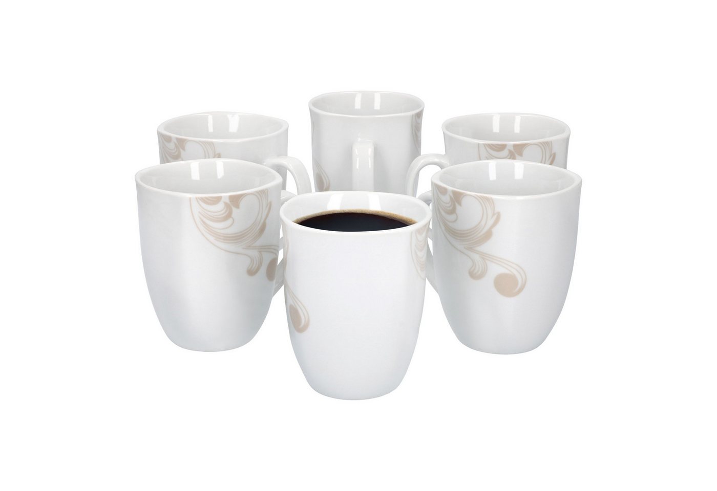 van Well Becher 6er Set Kaffeebecher Festivo weiß 300-350ml Jumbo-Tasse Weihnachten, Porzellan
