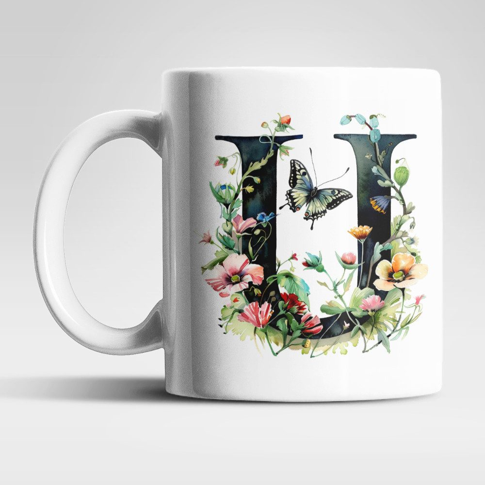 WS-Trend Tasse Name A bis Z Blumen Schmetterlinge Kaffeetasse Teetasse Geschenkidee, Keramik