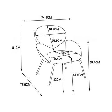 SeedWave Sessel Teddy Loungesessel mit Gekippter Rückenlehne, Gemütlicher Lesesessel, Modern Sessel Wohnzimmer, Relaxsessel mit Metallbeine