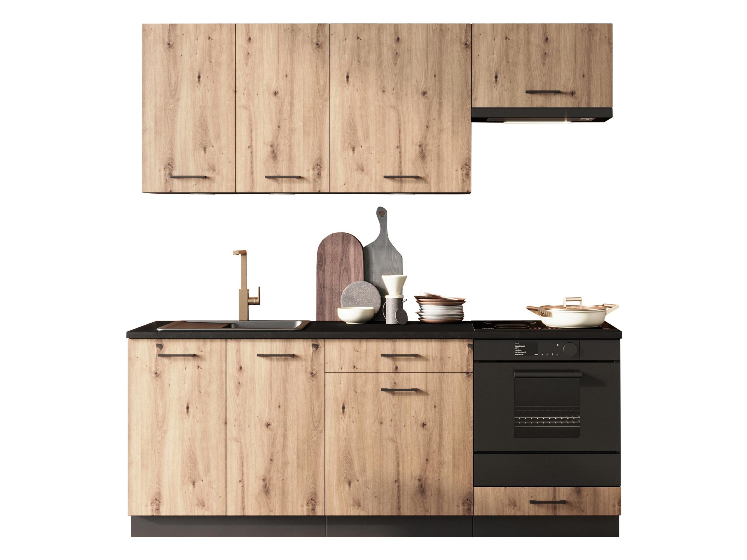 MIRJAN24 Küchenzeile Anika, (mit Arbeitsplatte, sechs Schranke), Regulierbare Füße, Beleuchtung als Option, 6er-Set