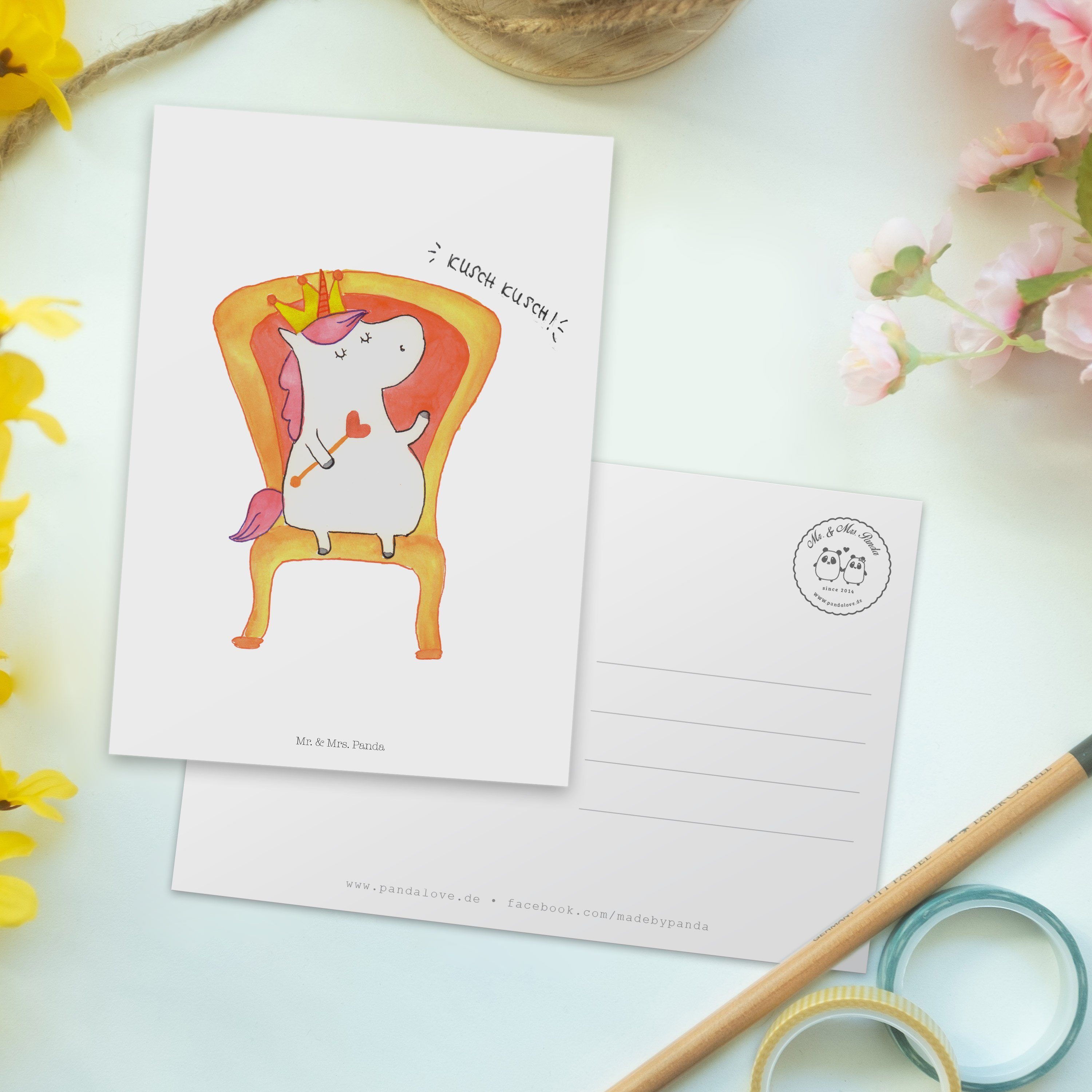 Mr. & Mrs. Dankeskarte Weiß Geburtstagskarte, Postkarte Panda Einhorn - Geschenk, Prinzessin 