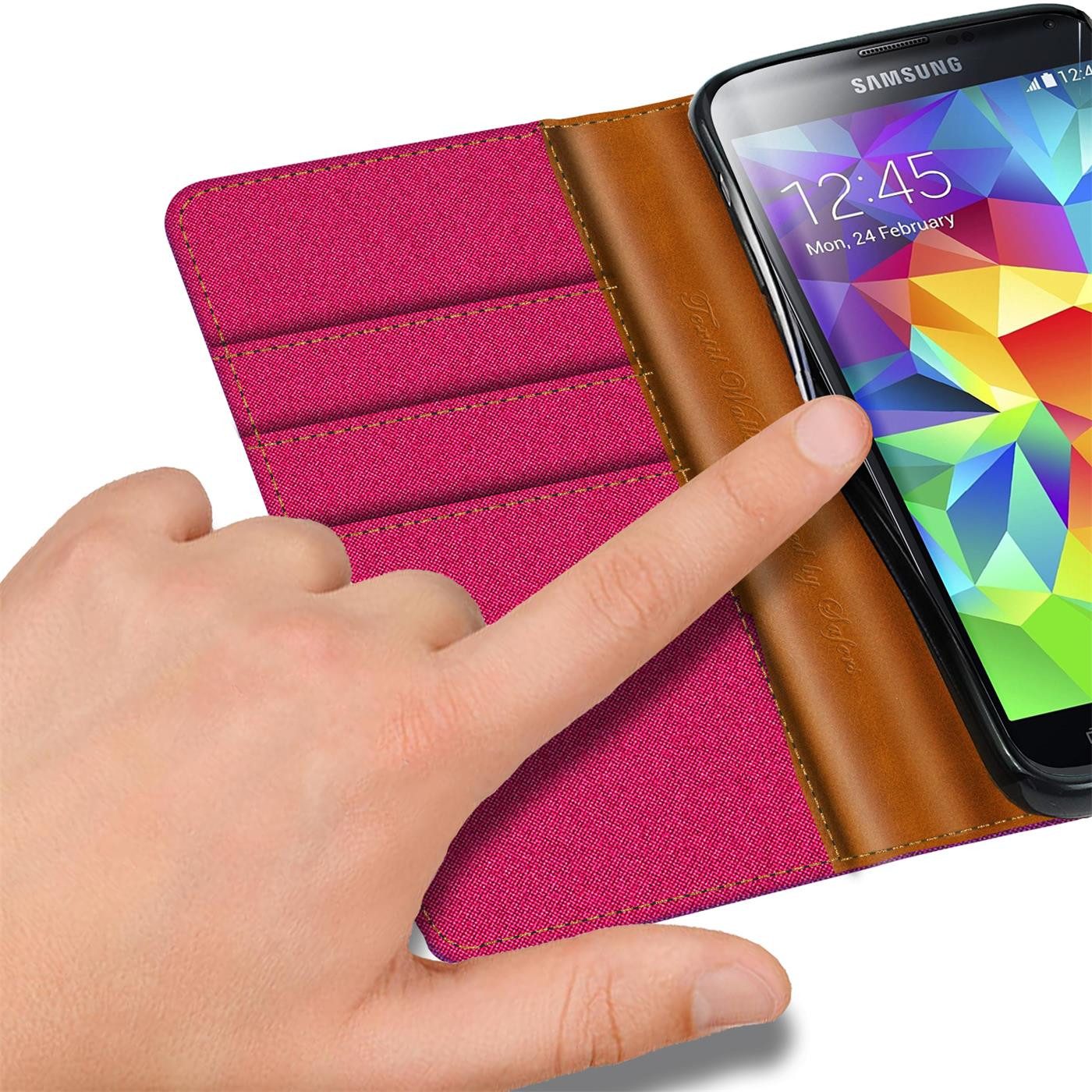 CoolGadget Handyhülle Flip Case Wallet Cover Book Tasche für Samsung Galaxy S5 / S5 Neo 5,1 Zoll, Handy Tasche mit Kartenfach Book Schutzhülle