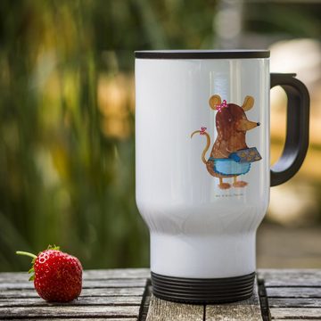 Mr. & Mrs. Panda Thermobecher Maus Kekse - Weiß - Geschenk, Chaosqueen, Tasse zum Mitnehmen, Kaffee, Edelstahl, Liebevolles Design