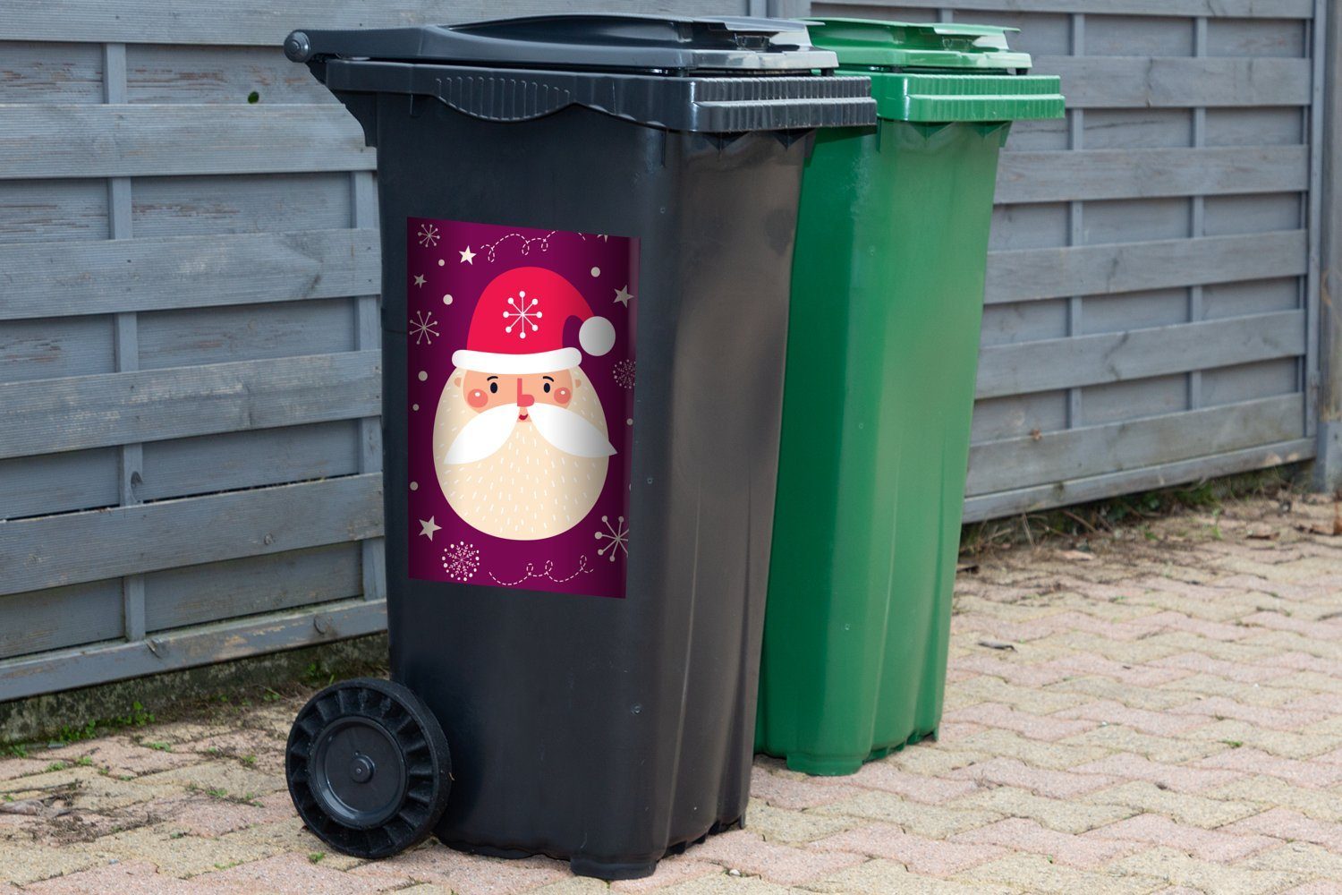 Sticker, Abfalbehälter - Wandsticker Weihnachtsmann - St), MuchoWow Mülleimer-aufkleber, Mülltonne, Weihnachten Container, (1 Schnee