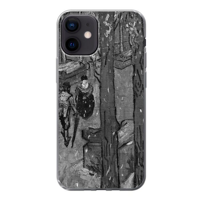 MuchoWow Handyhülle Fallende Blätter in Schwarz und Weiß - Vincent van Gogh - Schwarz und Handyhülle Apple iPhone 12 Smartphone-Bumper Print Handy