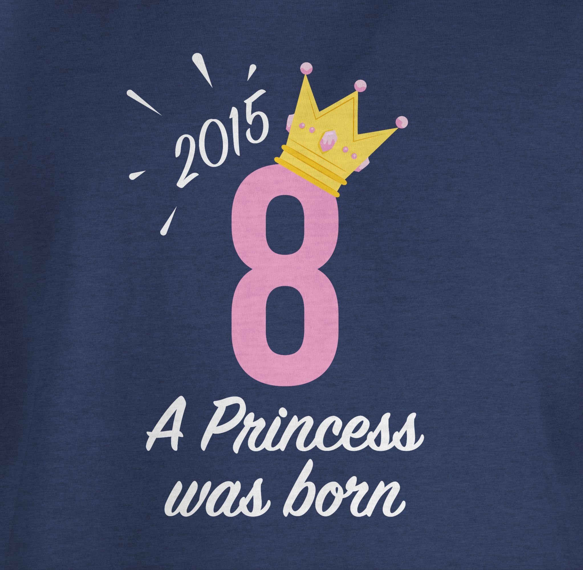 8. 2015 Dunkelblau Meliert Achter Princess Mädchen T-Shirt 2 Geburtstag Shirtracer