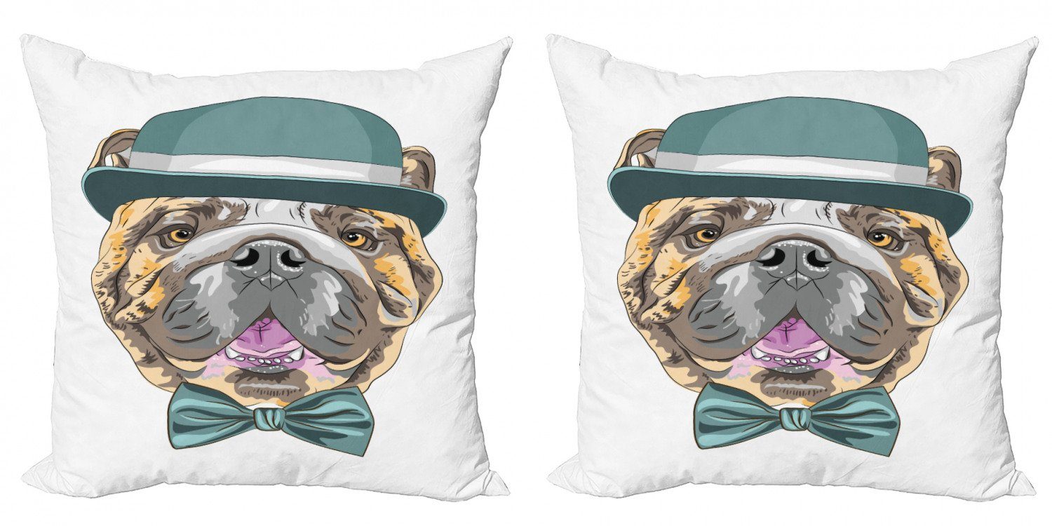 Kissenbezüge Modern Accent Doppelseitiger Digitaldruck, Abakuhaus (2 Stück), Englische Bulldogge Hund in einem Hut