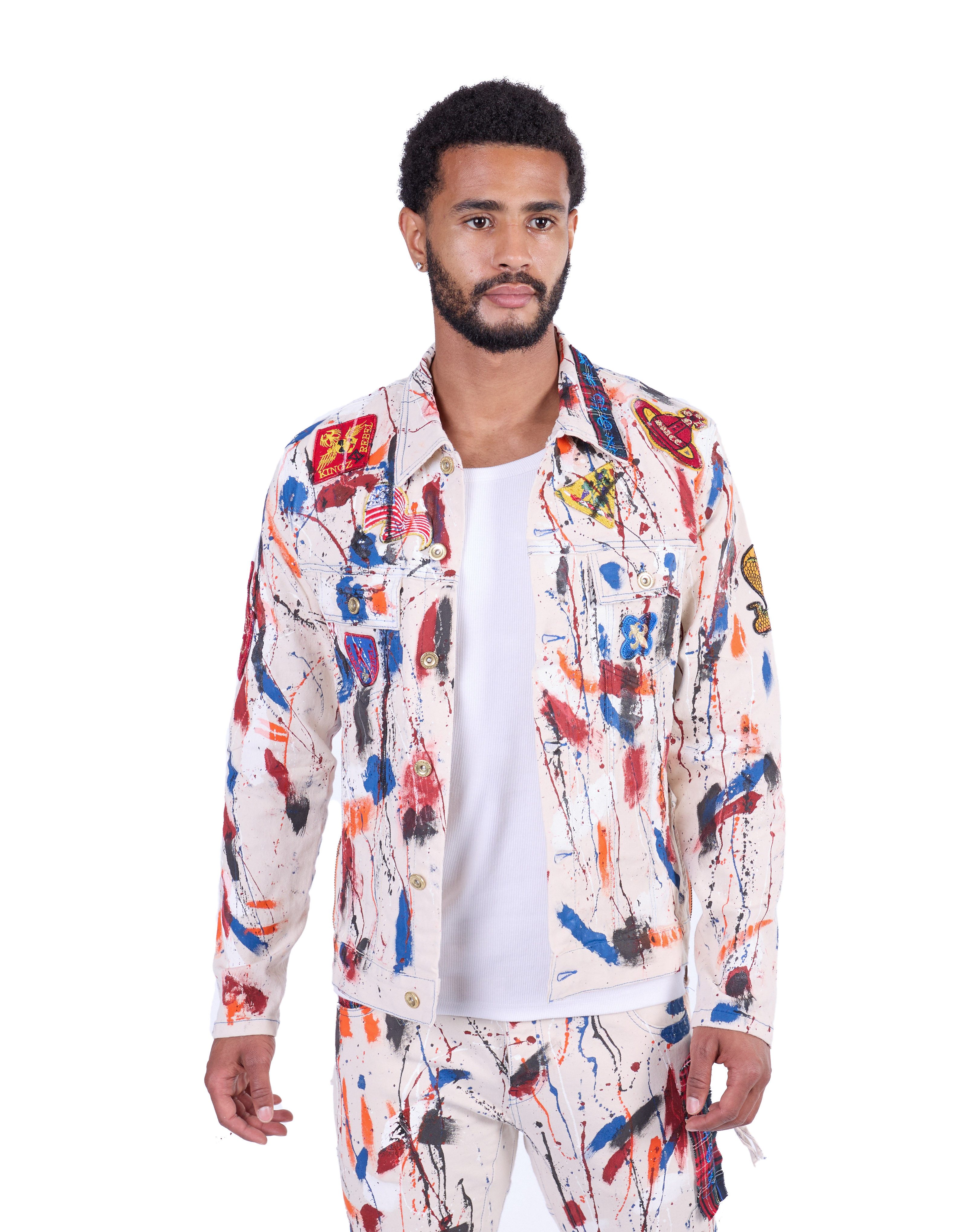 KINGZ Jeansjacke Beige Designer Jeansjacke von KINGZ Waschung