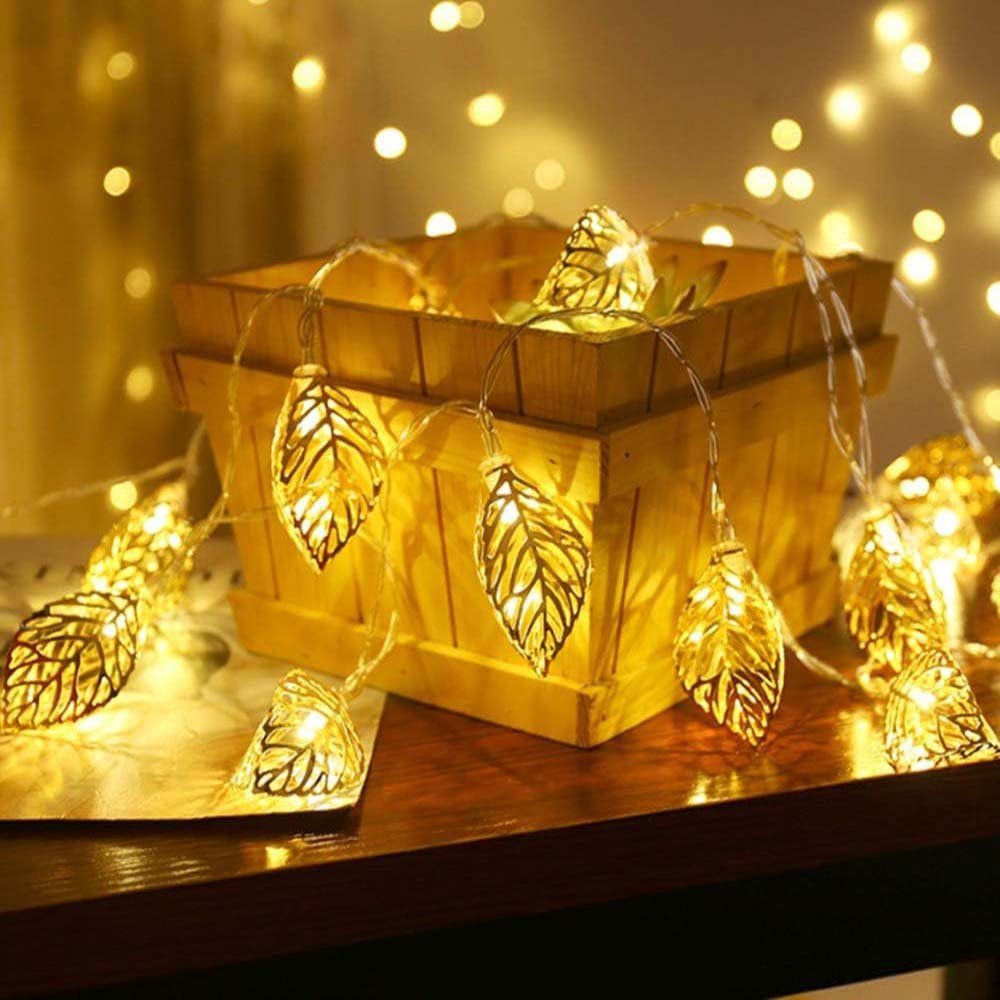 MUPOO LED Innen Stück, LED Hochzeit Batterie Weihnachtsbaum Schlafzimmer LED Home Lichterketten Blattgold 10LED/1 1.5m/3m 3A Party Dekoration WarmeWeiß, Nachtlicht für