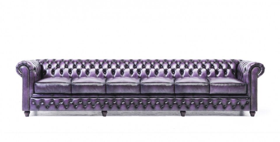 JVmoebel Chesterfield-Sofa Luxus Designer Lila 6 Sitzer Chesterfield Sofa Leder Textil, Made in Europa