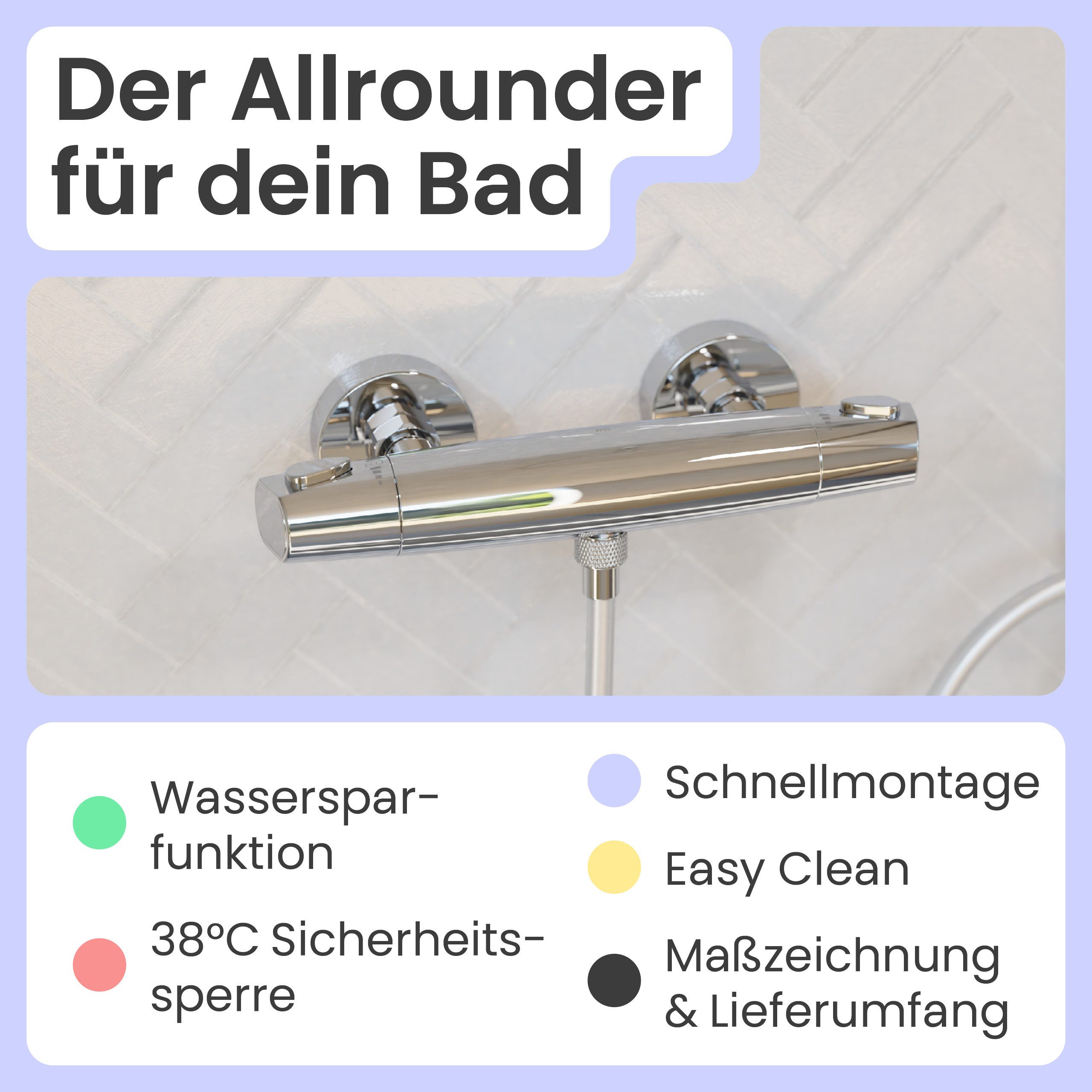 instmaier Brausethermostat Beatrice, Duschthermostat mit Verbrühschutz, Farbe Chrom
