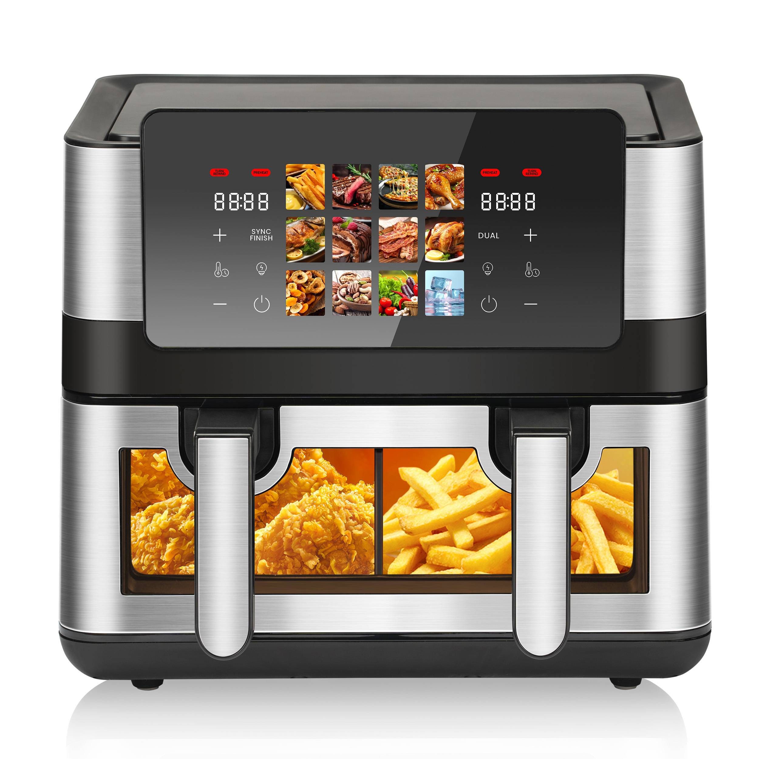 PHILODECO Heißluftfritteuse Heißluftfritteuse 8.5L, 2000W, Sichtfenster, Zwei Frittierkörbe, 2000 W, Zwei separate Frittierkörbe, Simultan‑Kochen
