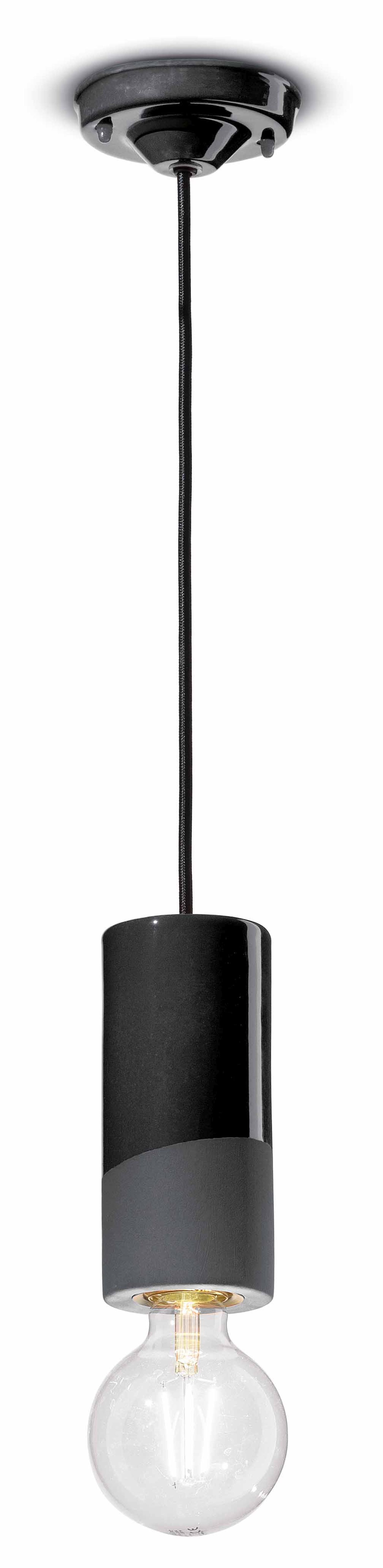 Licht-Erlebnisse Pendelleuchte ENRICO, ohne Leuchtmittel, Keramik rund Ø 8 cm Schwarz E27 Retro Handarbeit