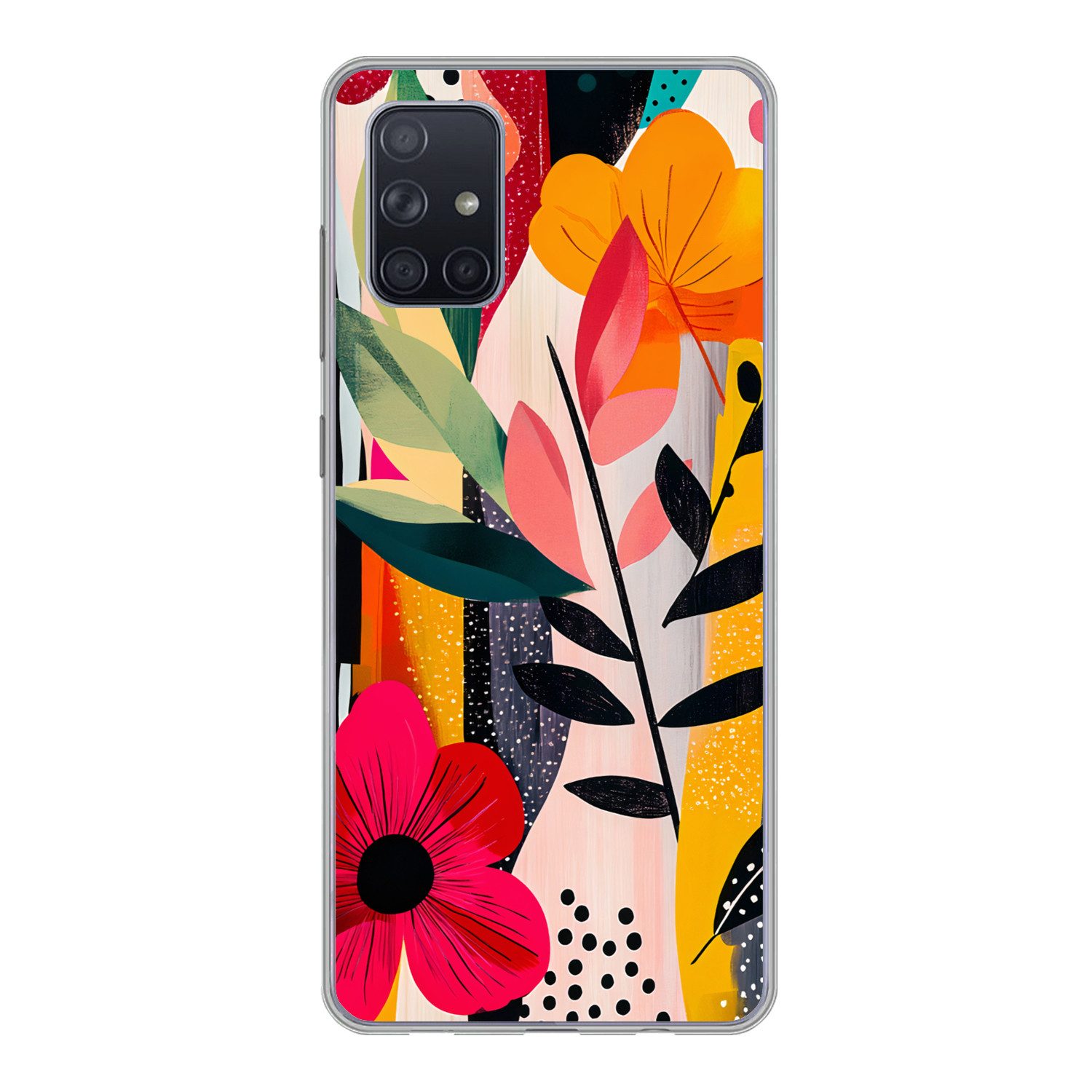 MuchoWow Handyhülle für Samsung Galaxy A51 Blumen - Blätter - Abstrakt - Farbenfroh, Smartphone-Bumper, Print, Handy Schutzhülle Dünn
