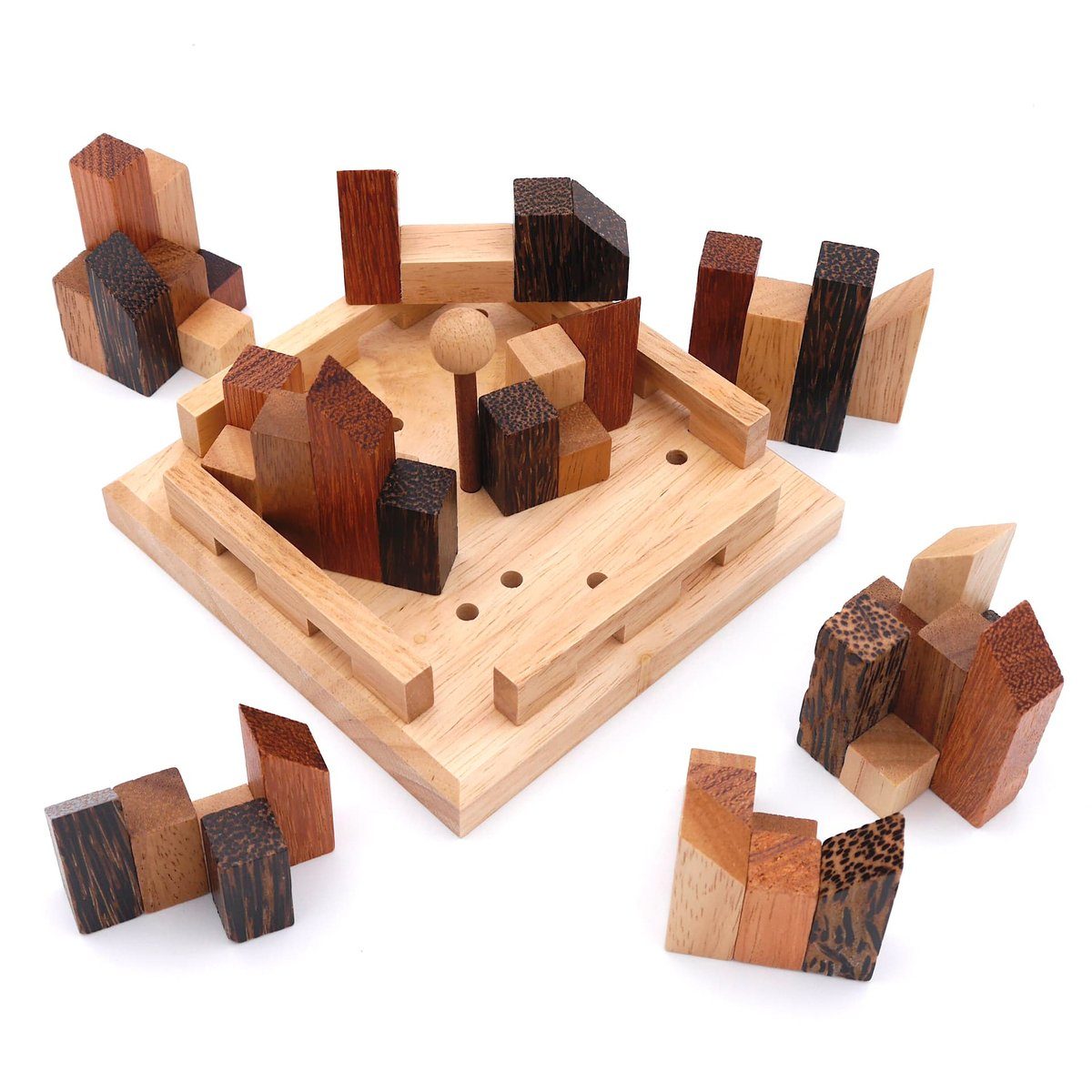 Denkspiele Spiel, für ROMBOL variantenreiches Stadtpuzzle Denkspiel Holz, Knobelspiel Knobel-Fans Holzspiel aus -