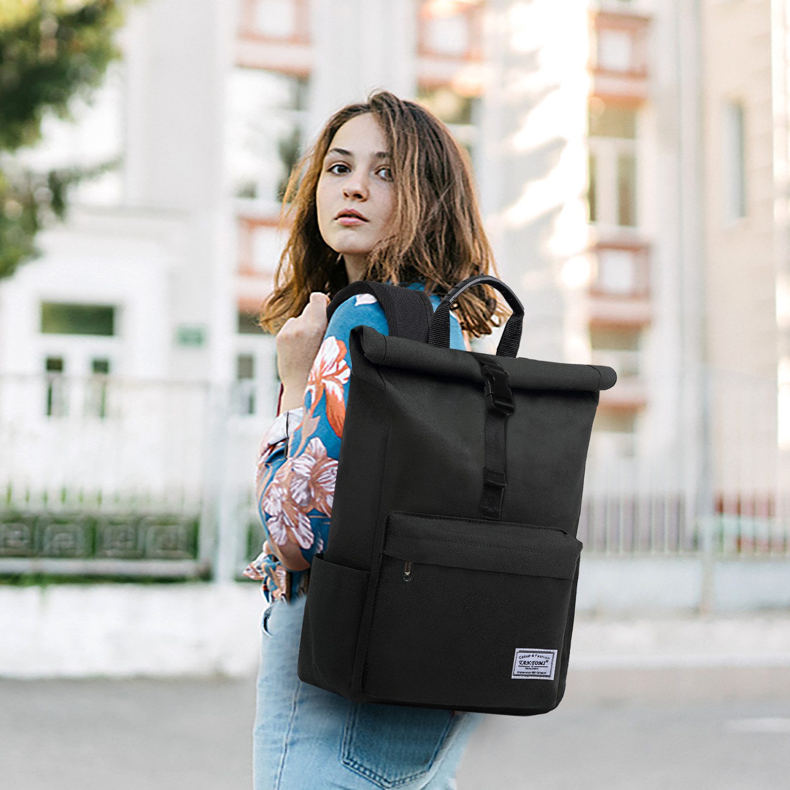 TAN.TOMI Cityrucksack Rolltop Rucksack Damen Herren, Rucksack Laptop Tasche 15,6 Zoll (Damen Herren weit öffenbar, Rolltop Rucksack wasserdicht), Backpack Daypack für Schule,Fahrradfahren,Freizeit und Reise