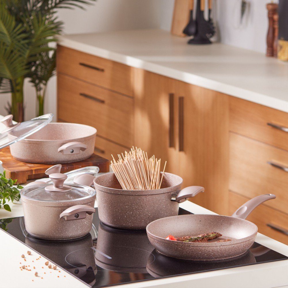 KRC Topf-Set Biogranit Antik Rose 7-Teiliges Kochgeschirr-Set Kochgeschirr-Set