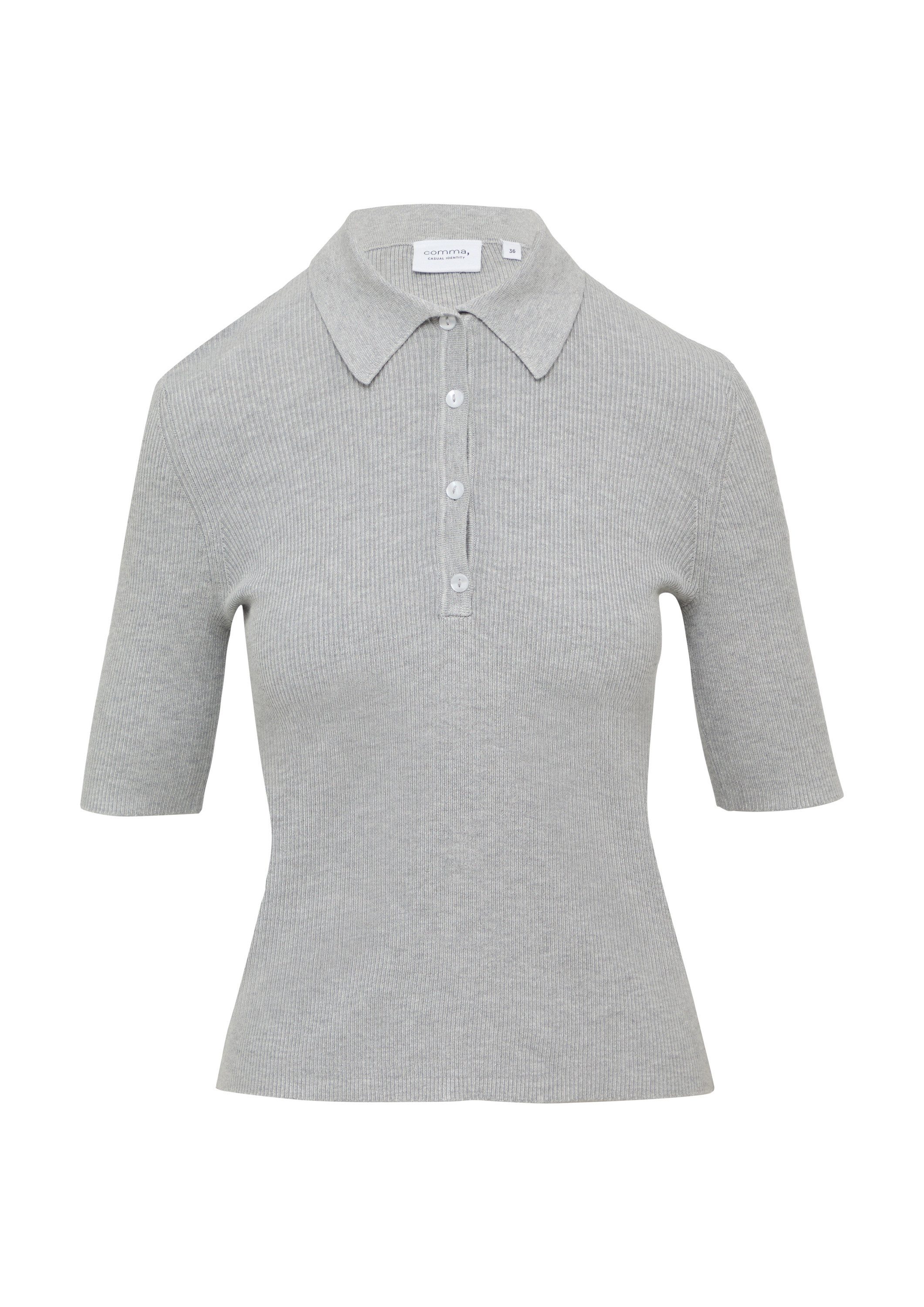 comma Kurzarmpullover Strickpullover Rippstrick-Shirt im Slim Fit mit Polokragen