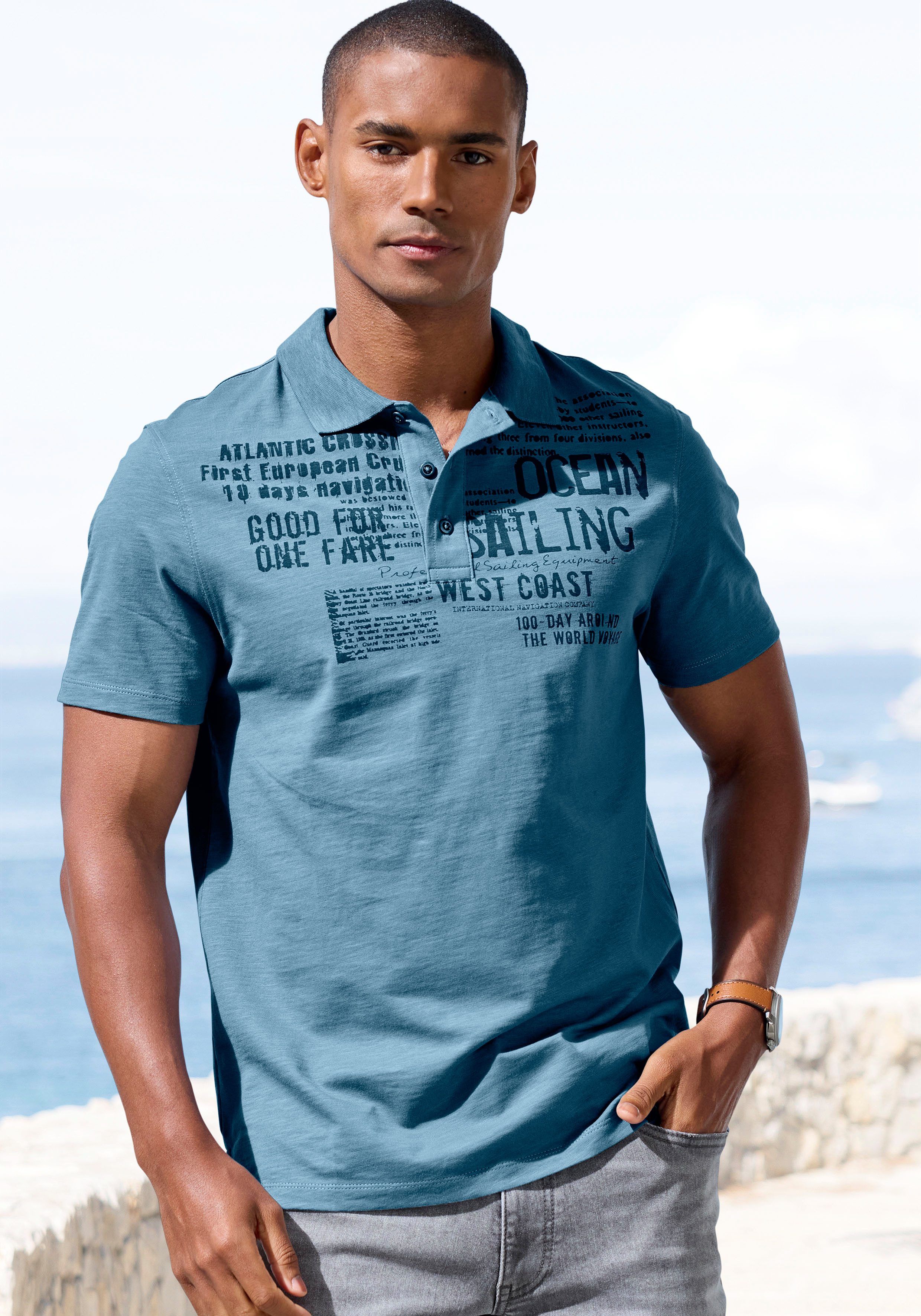 John Devin Poloshirt mit Print Regular-Fit, aus Slub-Qualität, mit Print