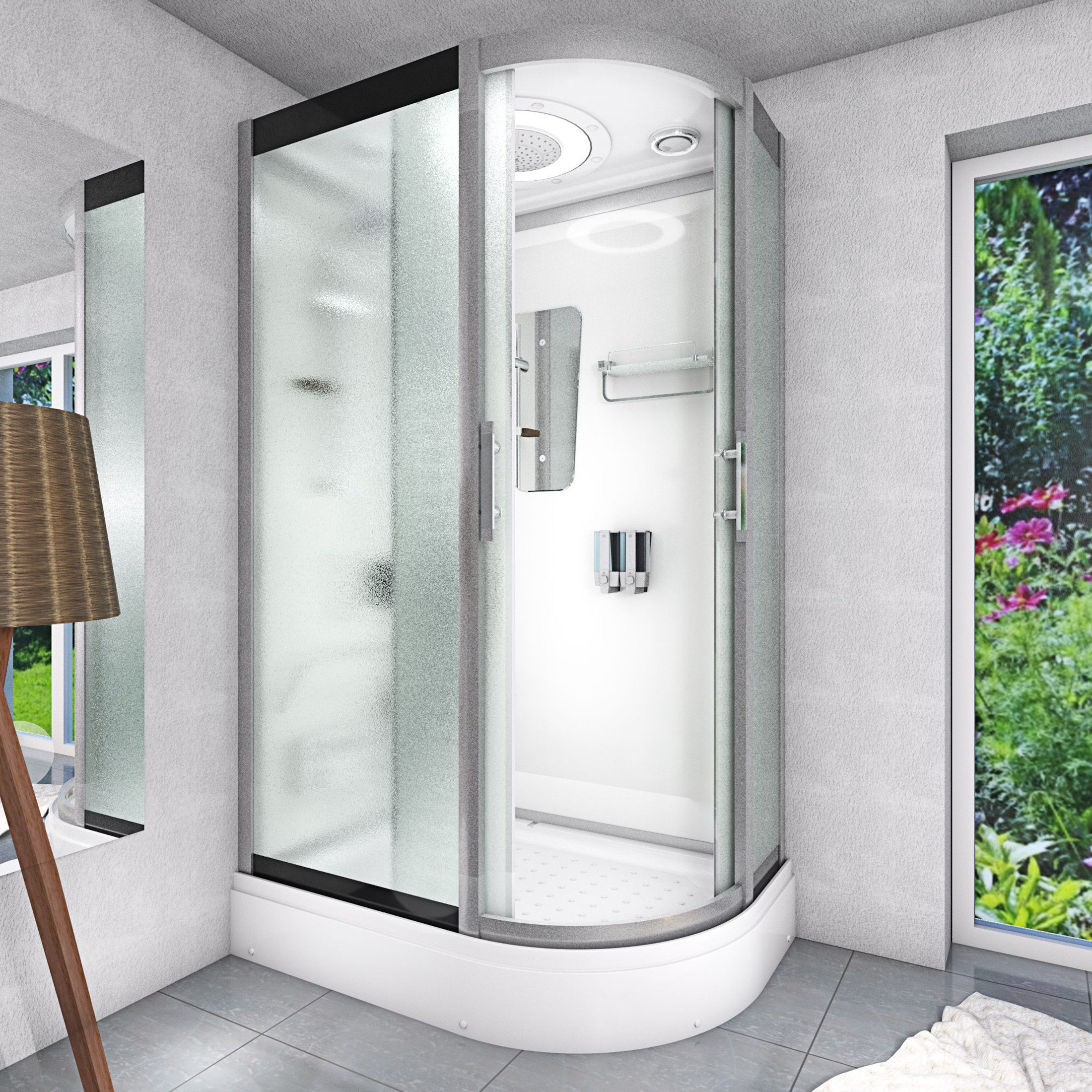 AcquaVapore Dampfdusche Dusche DampfduscheD60-70M3R-ALL Weiß 80x120, Sicherheitsglas ESG, Höhenverstellbar, Mit Bauanleitung, Mit Beleuchtung, Mit Spiegel, Gehä