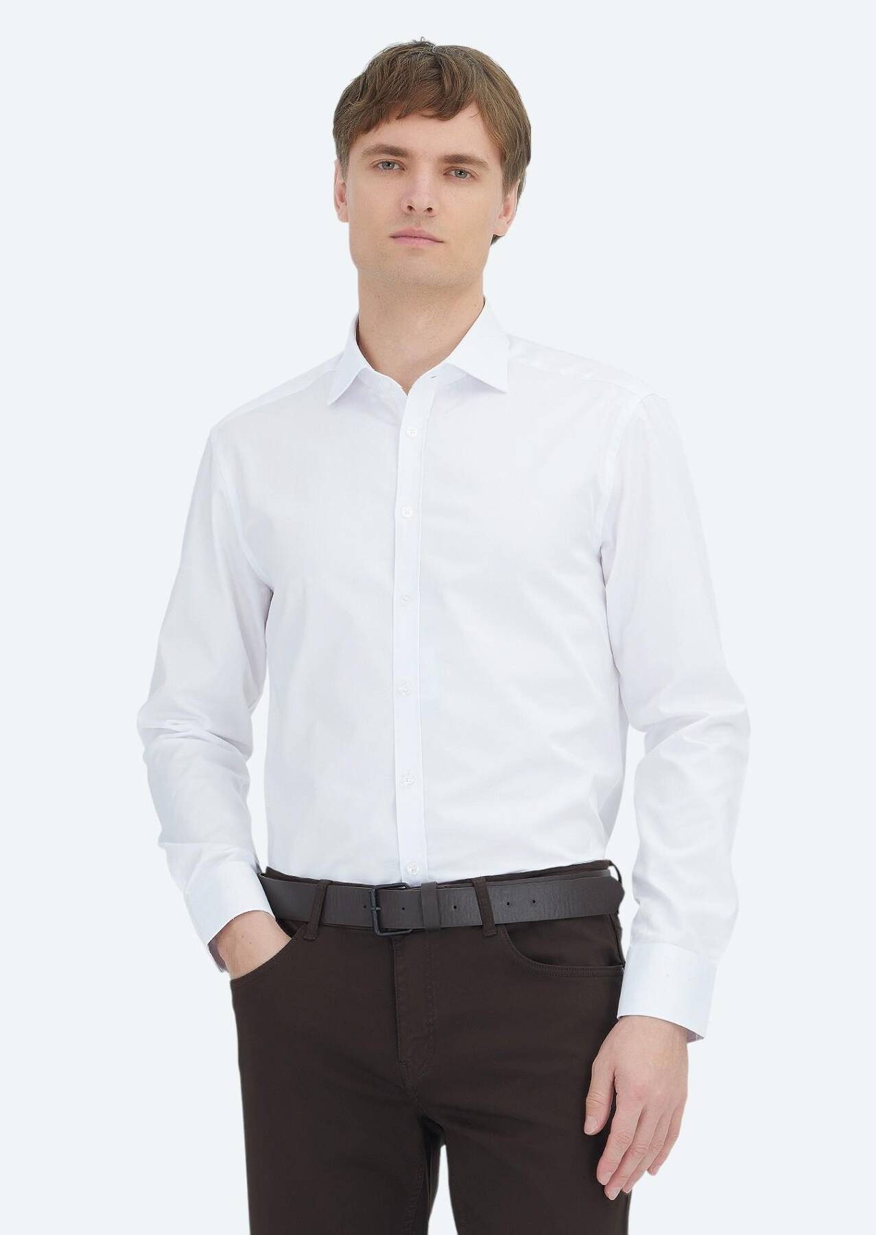 RAMSEY Hemdbluse Weißes, schlichtes Hemd in regulärer Passform aus 100 % Baumwolle mit