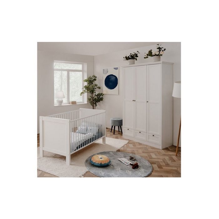 expendio Babymöbel-Set Landström 182 (Spar-Set 2-St) weiß 70x140cm Landhausstil mit Schlupfsprossen höhenverstellbarer Rost