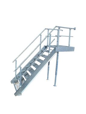 SRM Design Außentreppe 11 Stufen + Podesttreppe beids. Geländer breite 100cm höhe 180-240cm