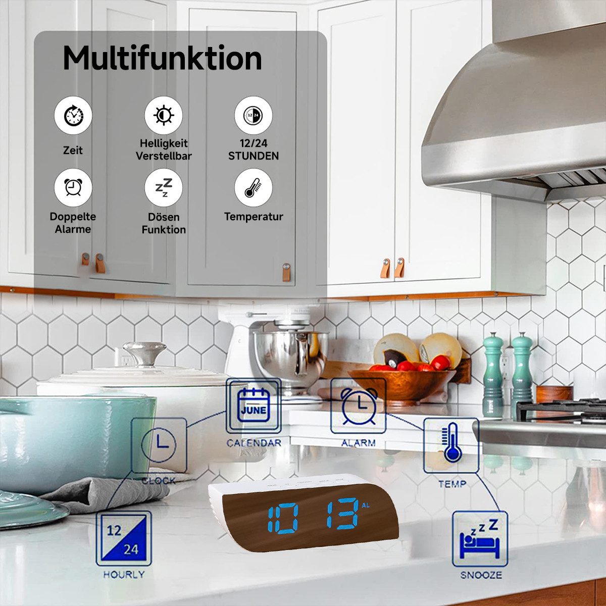 RWEUOQ Funkwecker Multifunktionswecker mit Spiegel, LED-Augenschutz, günstig online kaufen