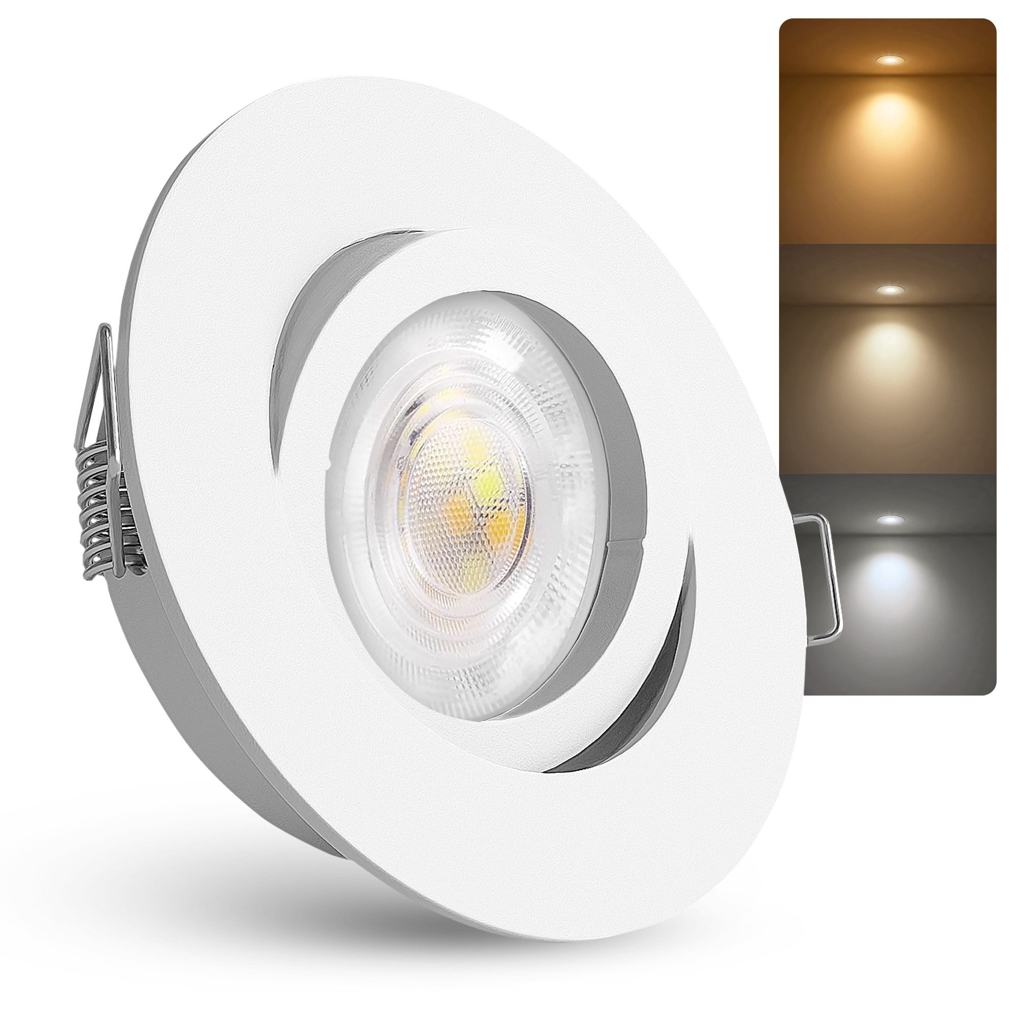 linovum LED Einbaustrahler linovum Einbaustrahler flach weiß schwenkbar mit Birne 3 Lichtfarben, Warmweiß bis Tageslicht