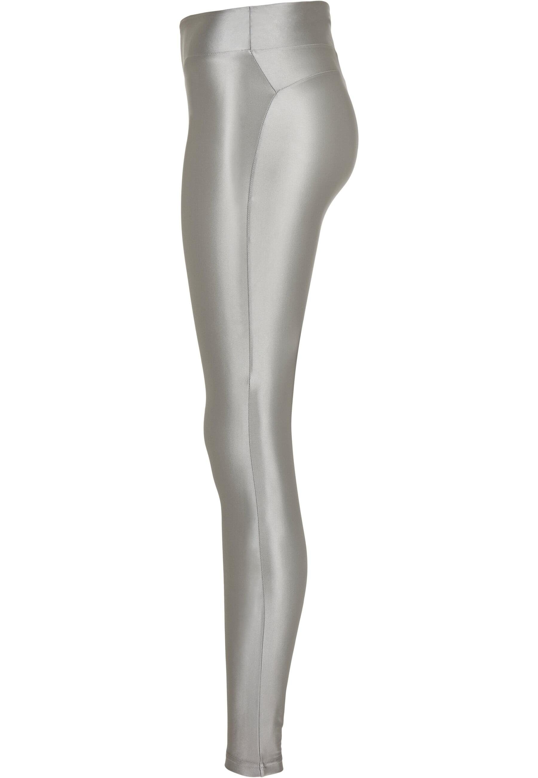 (1-tlg) Ladies Damen Leggings URBAN Shiny Highwaist Leggings CLASSICS Metallic darksilver